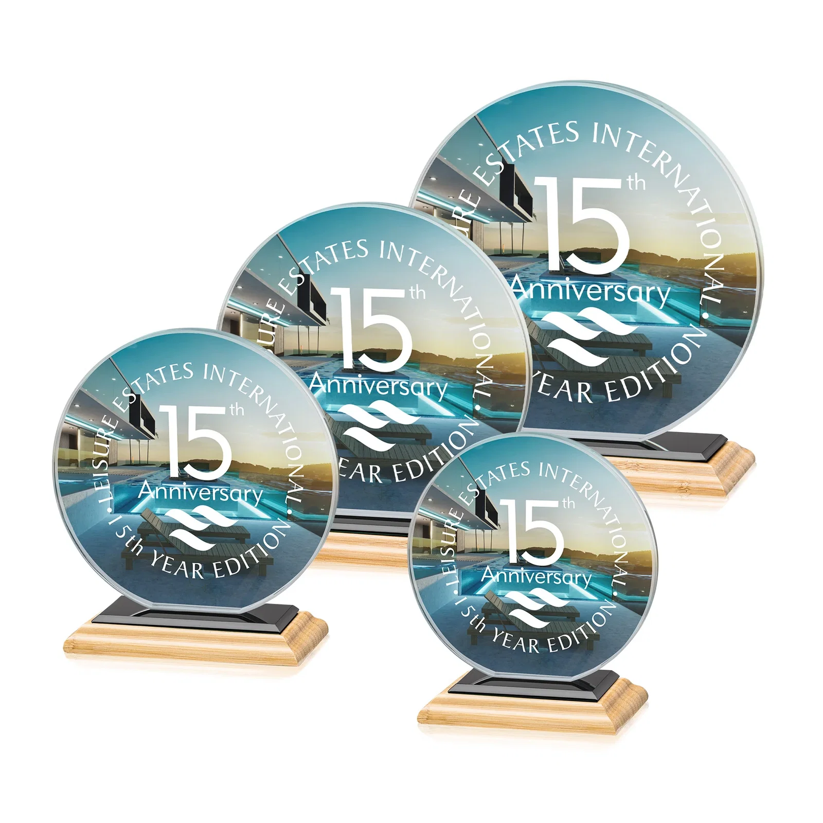 Branded Starfire Crystal Disc Award On An Ivory Crystal Base, with your logo for service anniversary gifts