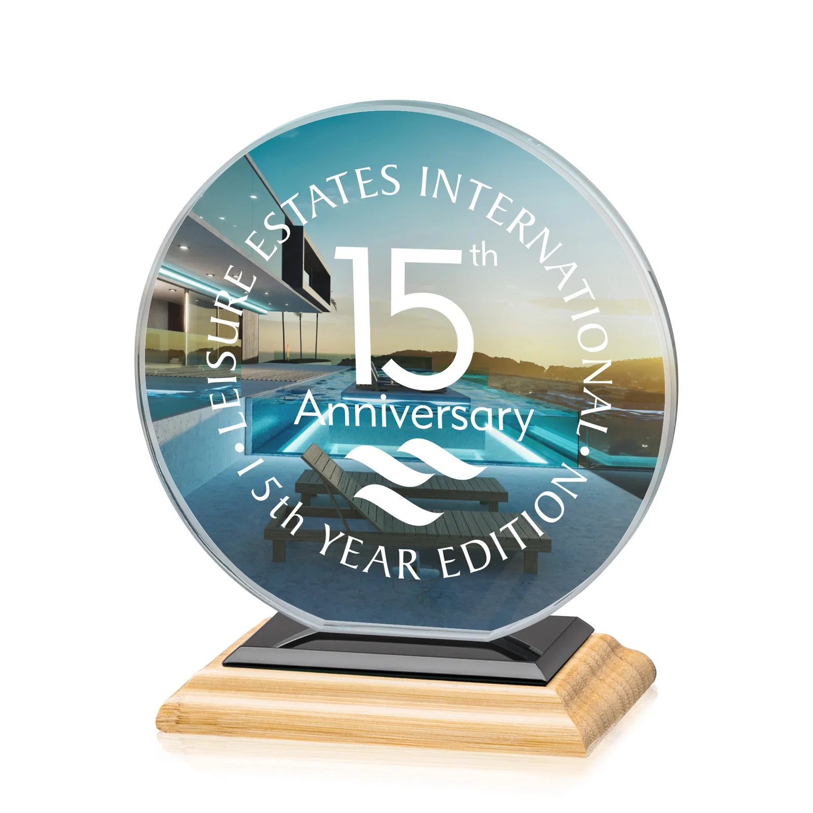 Branded Starfire Crystal Disc Award On An Ivory Crystal Base, with your logo for sales achievement awards