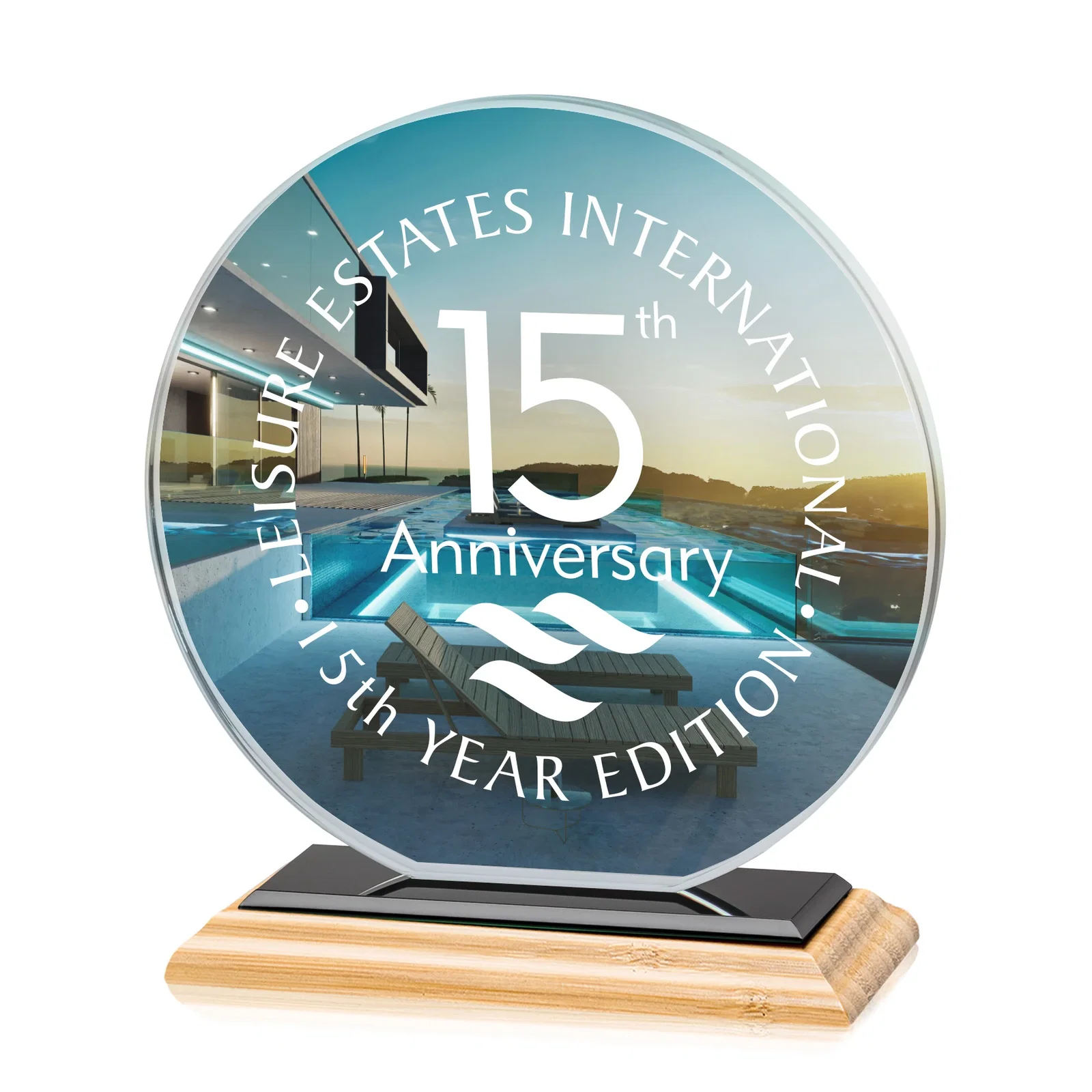 Branded Starfire Crystal Disc Award On An Ivory Crystal Base, with your logo for team milestone celebrations