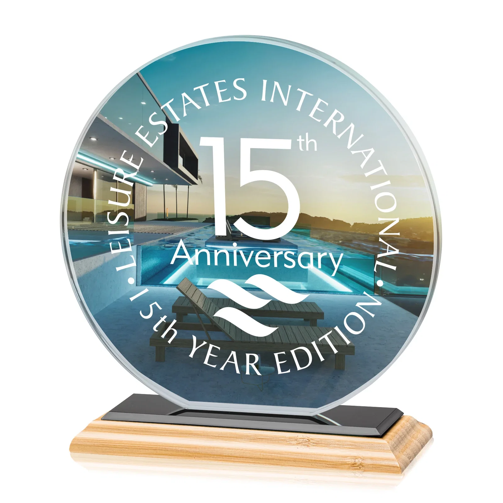 Branded Starfire Crystal Disc Award On An Ivory Crystal Base, with your logo for donor appreciation