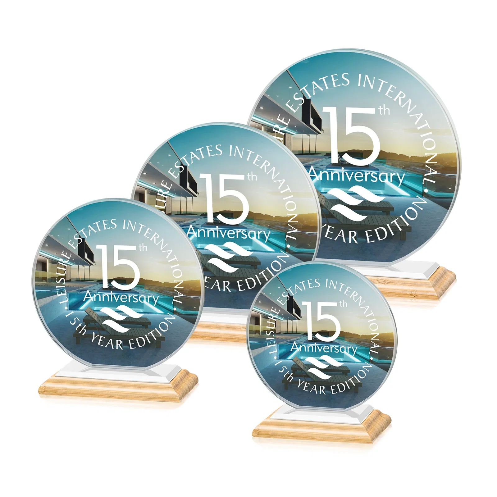 Branded Starfire Crystal Disc Award On An Ivory Crystal Base, with your logo for graduation ceremonies