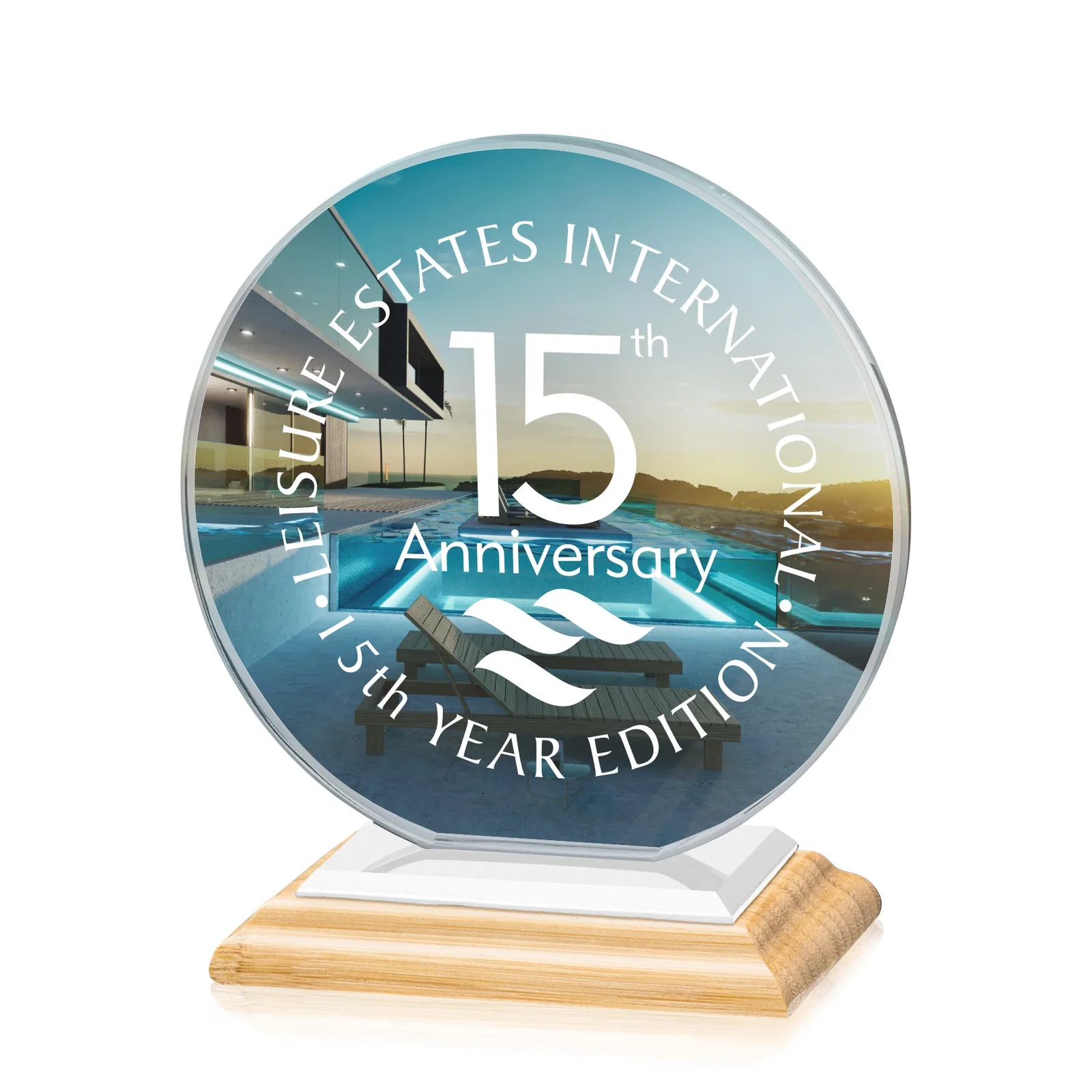 Branded Starfire Crystal Disc Award On An Ivory Crystal Base, with your logo for safety achievement programs