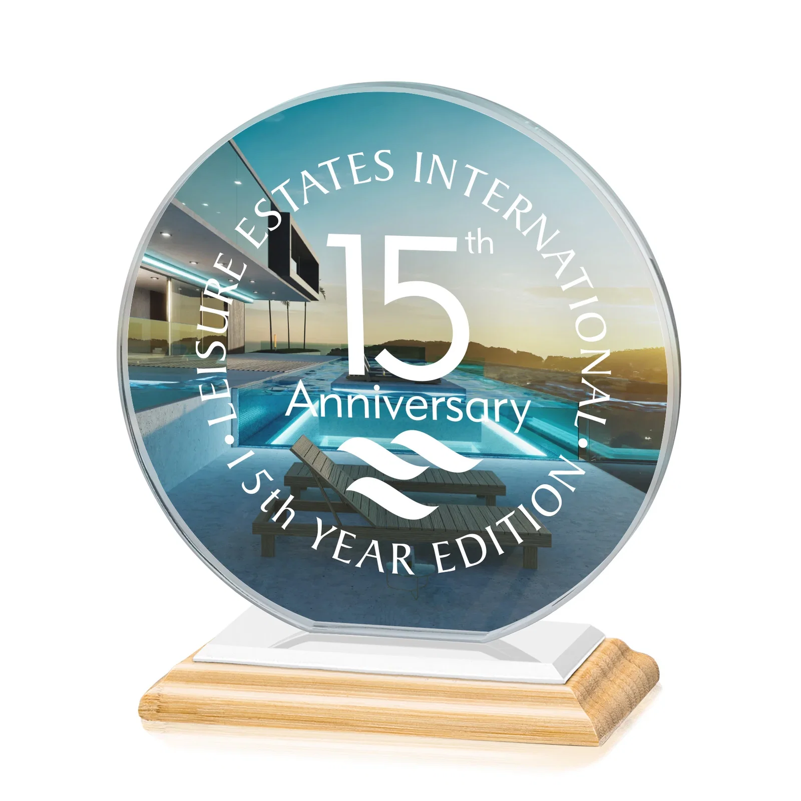 Branded Starfire Crystal Disc Award On An Ivory Crystal Base, with your logo for volunteer appreciation