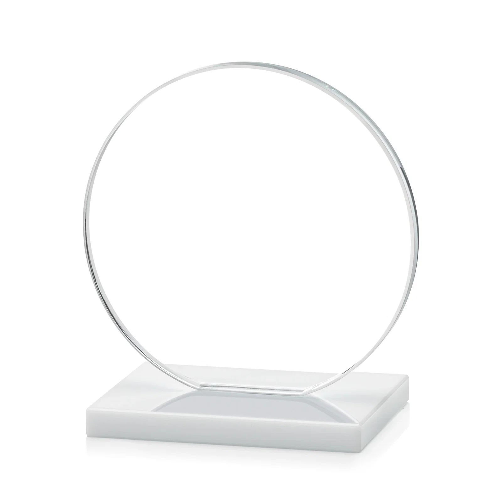 Custom printed Starfire Crystal Disc Award On An Ivory Crystal Base, with your logo for corporate award ceremonies