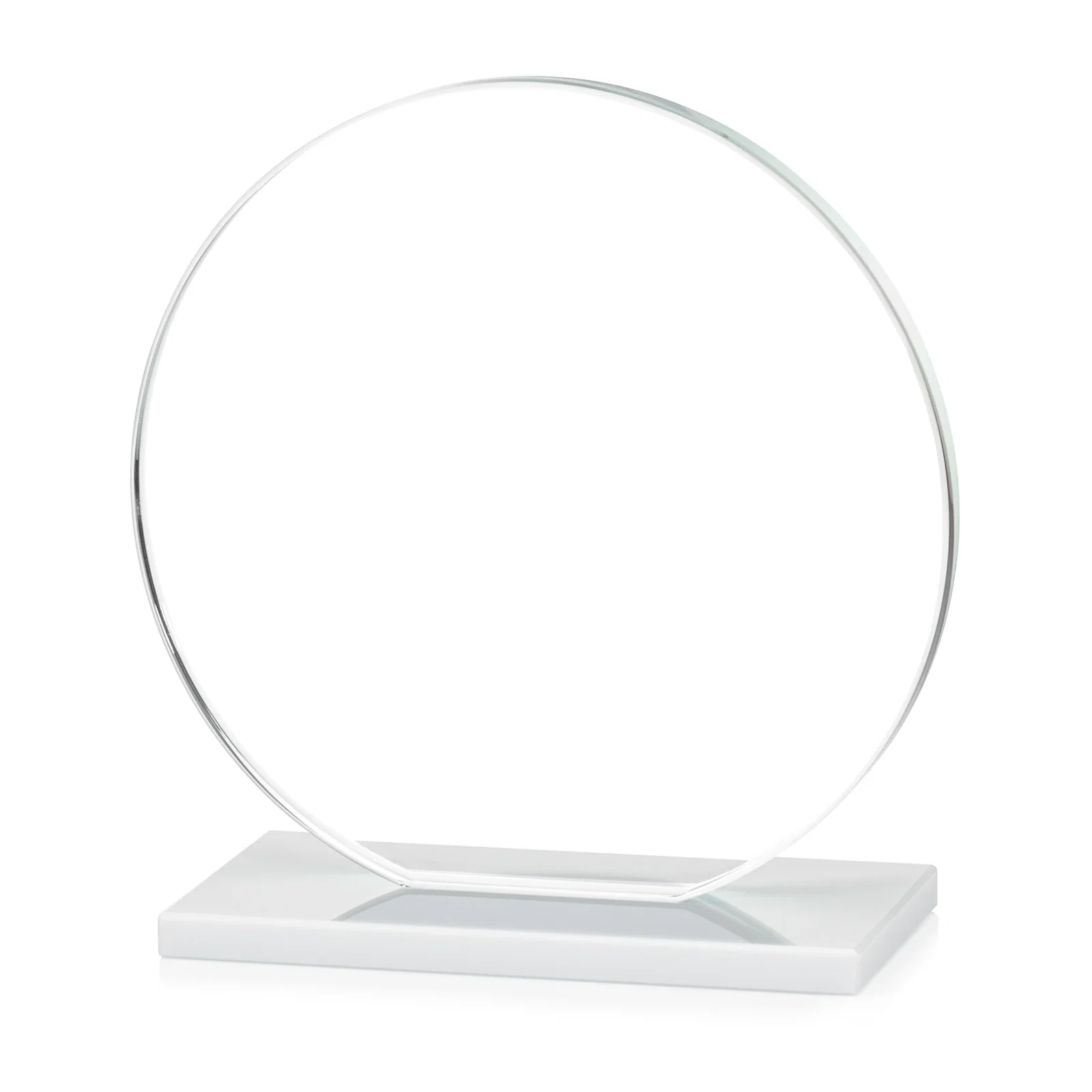 Custom printed Starfire Crystal Disc Award On An Ivory Crystal Base, with your logo for retirement presentations