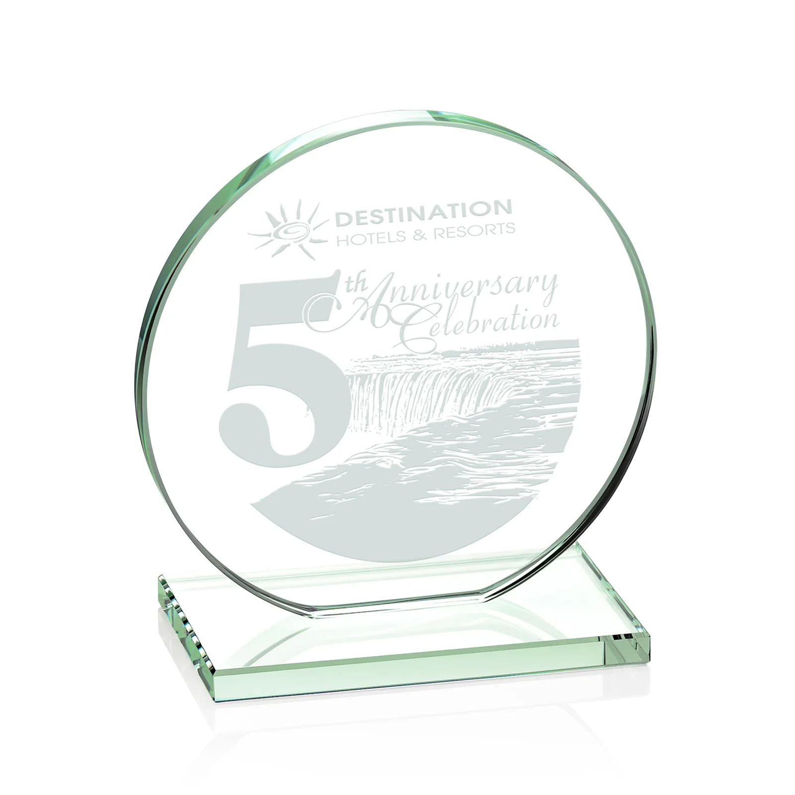 Personalized Starfire Crystal Disc Award On An Ivory Crystal Base for service anniversary gifts