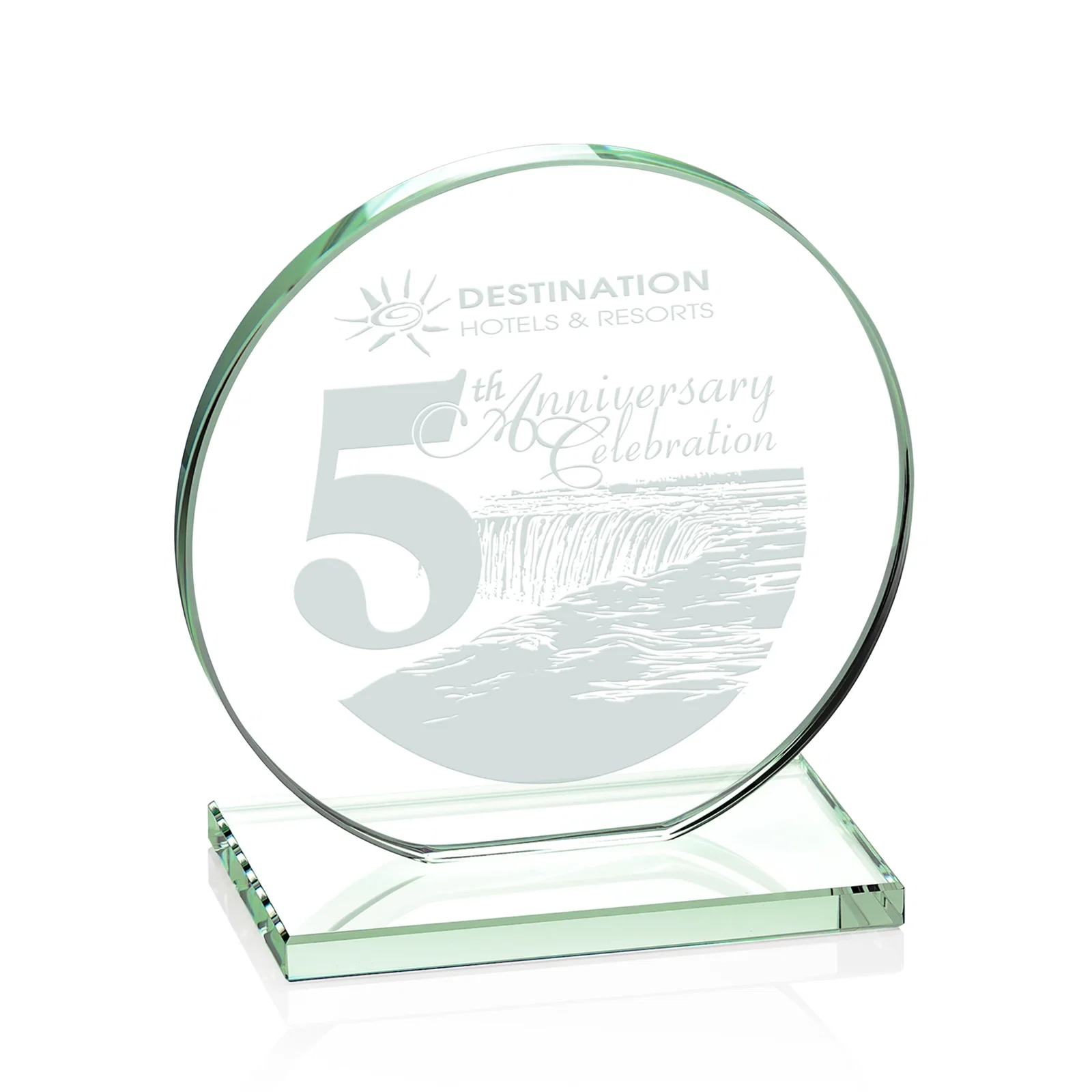 Personalized Starfire Crystal Disc Award On An Ivory Crystal Base for sales achievement awards
