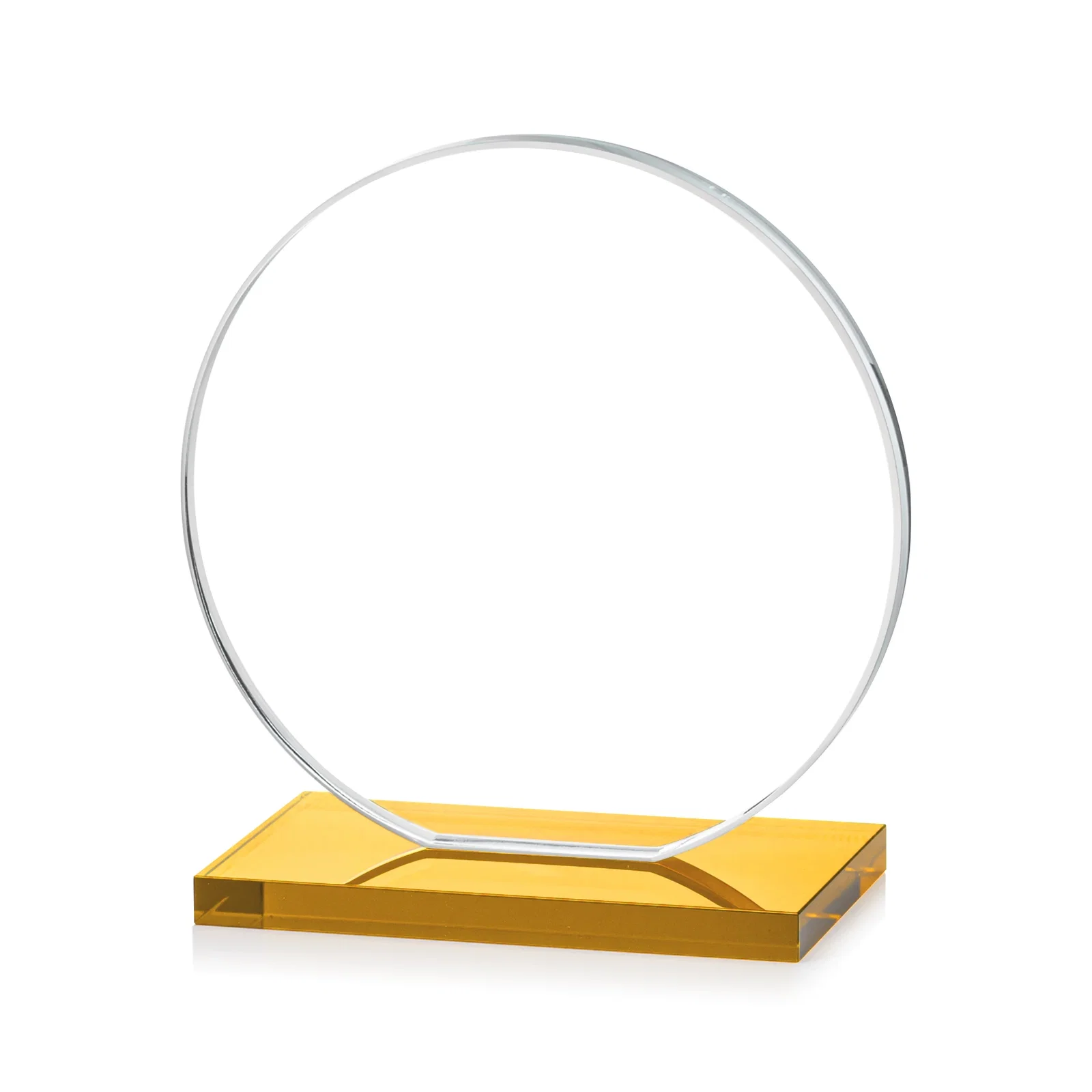 Customized Starfire Crystal Disc Award On An Ivory Crystal Base, with your logo for retirement presentations