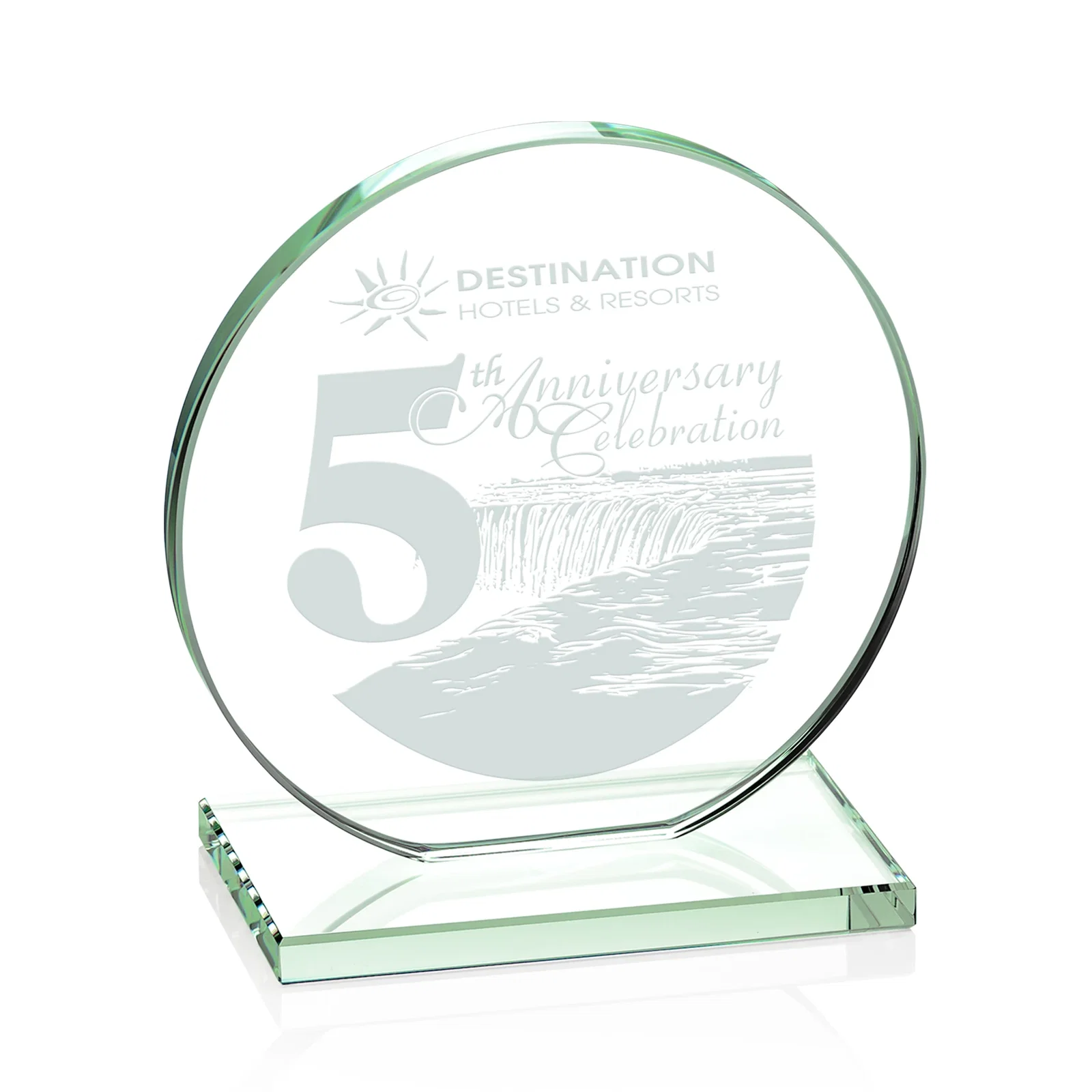 Personalized Starfire Crystal Disc Award On An Ivory Crystal Base for retirement presentations