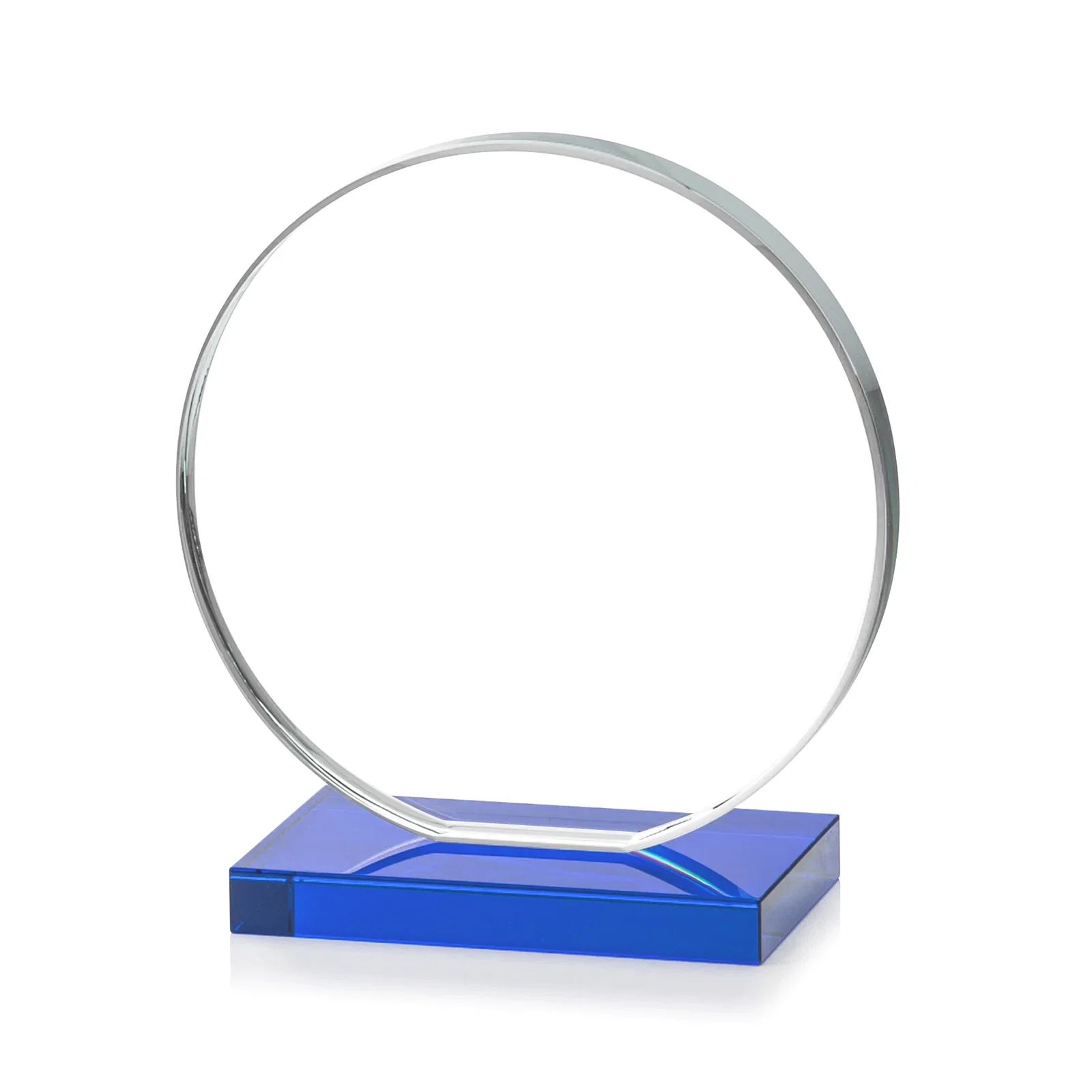 Custom engraved Starfire Crystal Disc Award On An Ivory Crystal Base, with your logo for corporate award ceremonies