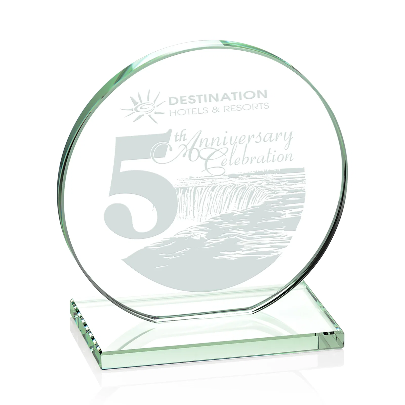 Personalized Starfire Crystal Disc Award On An Ivory Crystal Base for team milestone celebrations