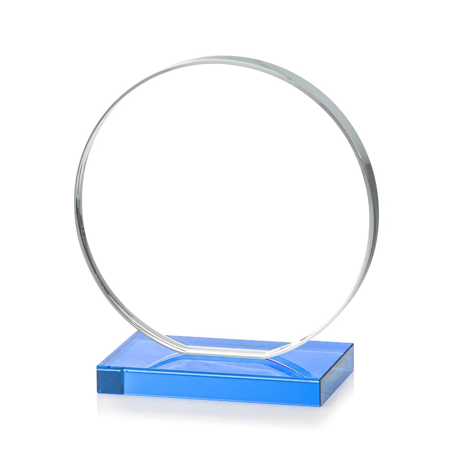 Custom engraved Starfire Crystal Disc Award On An Ivory Crystal Base, with your logo for company anniversary events