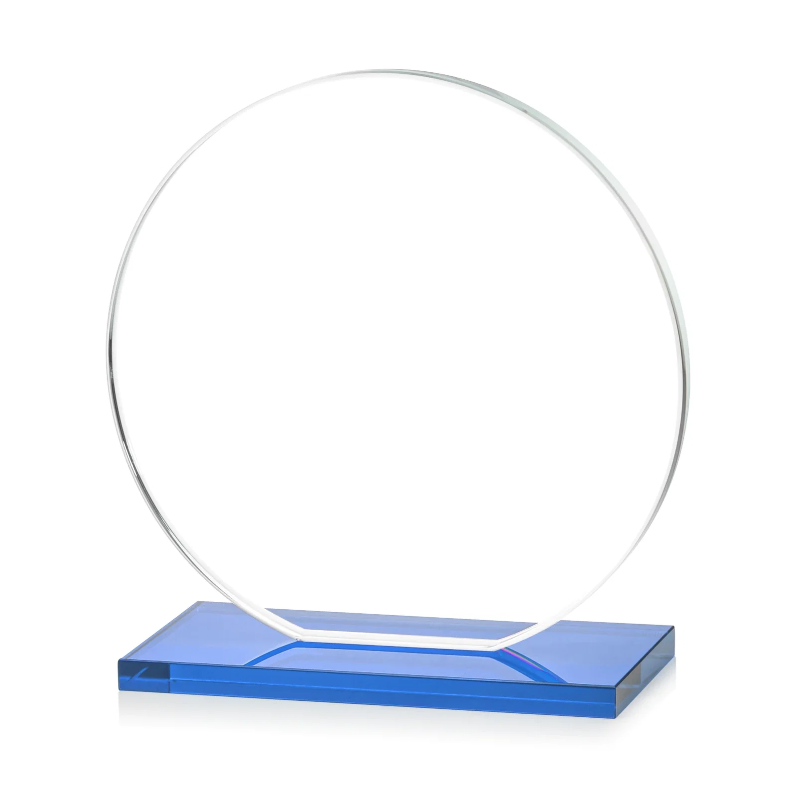 Custom Starfire Crystal Disc Award On An Ivory Crystal Base, with your company name for service anniversary gifts