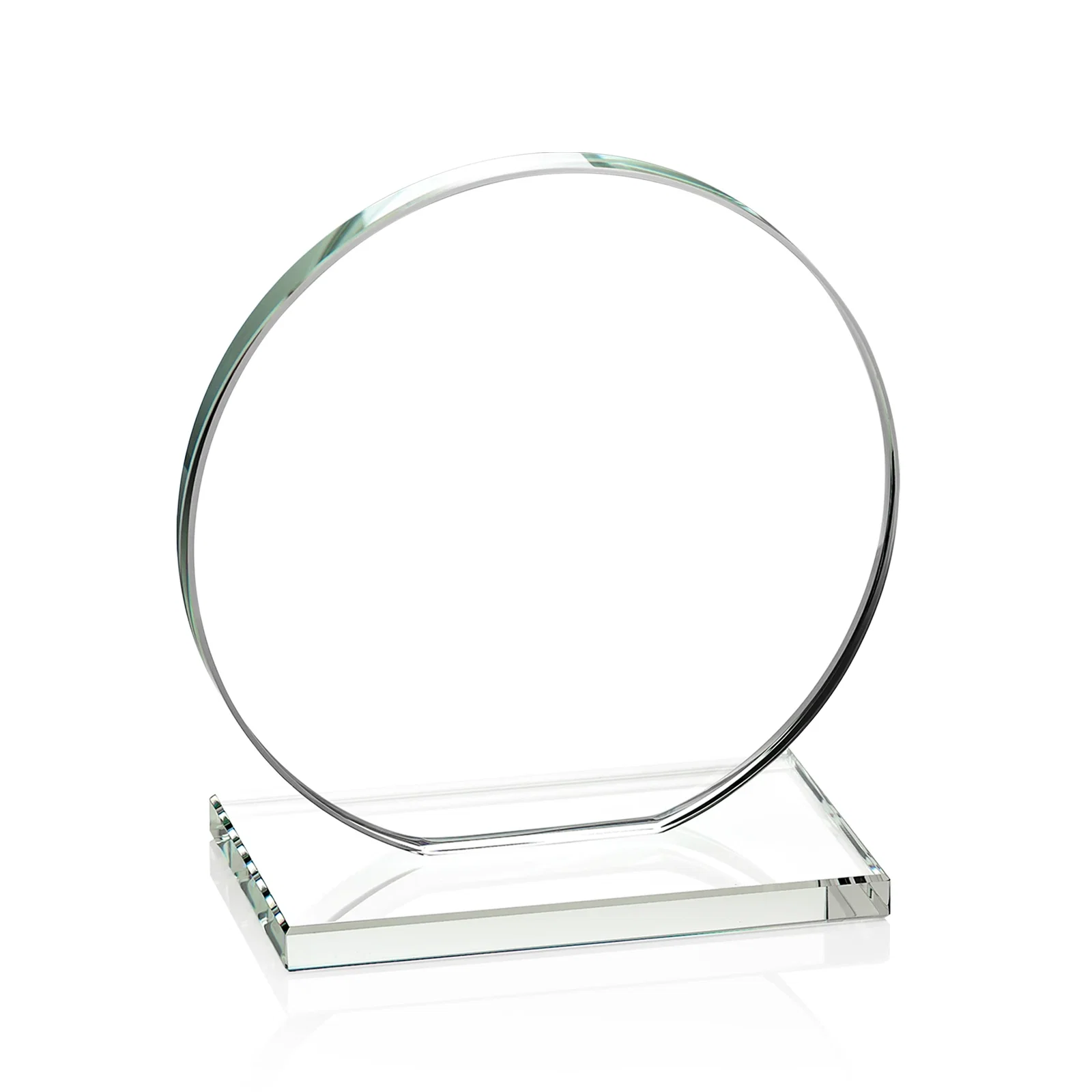 Custom Starfire Crystal Disc Award On An Ivory Crystal Base, with your company name for retirement presentations