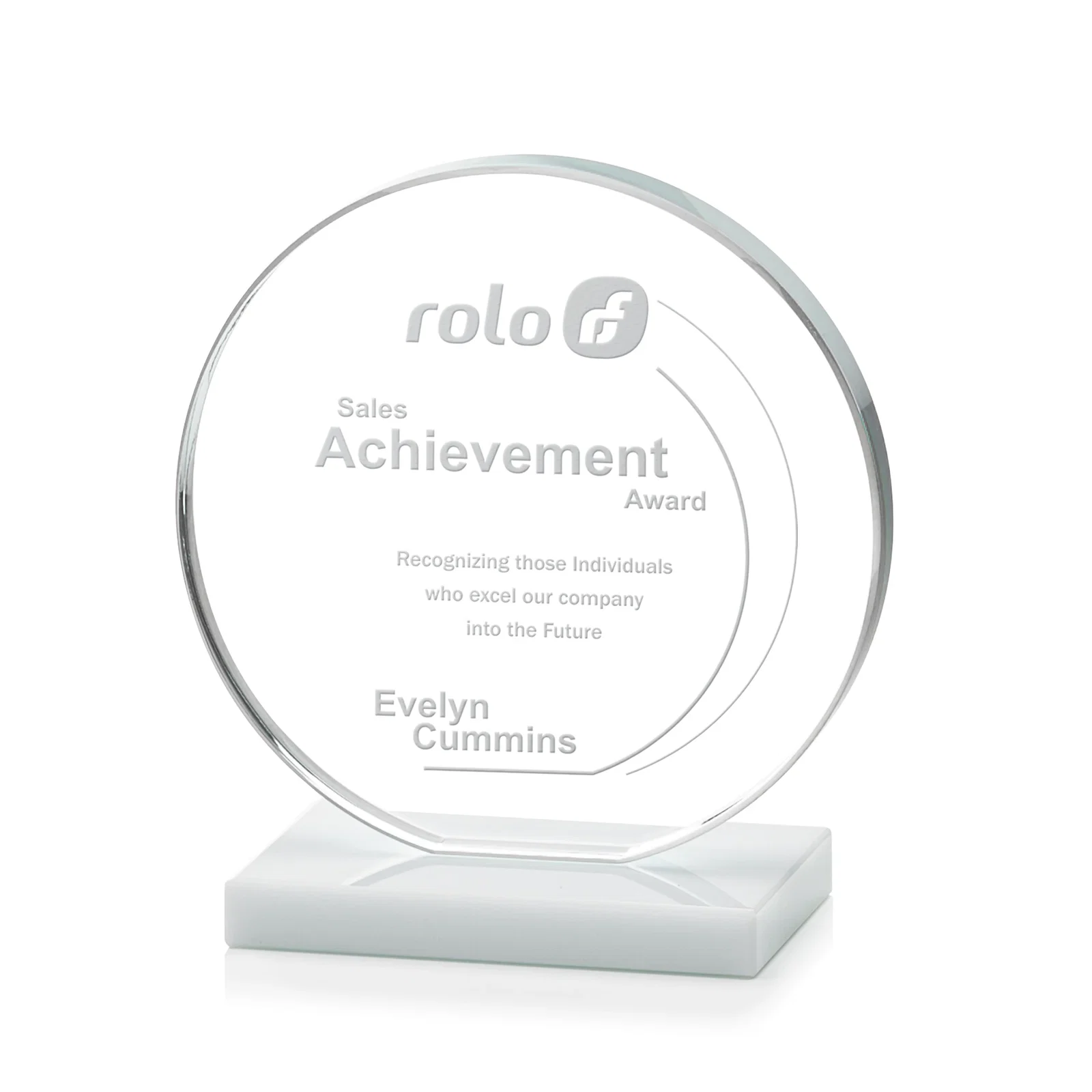Custom Starfire Crystal Disc Award On An Ivory Crystal Base for corporate award ceremonies
