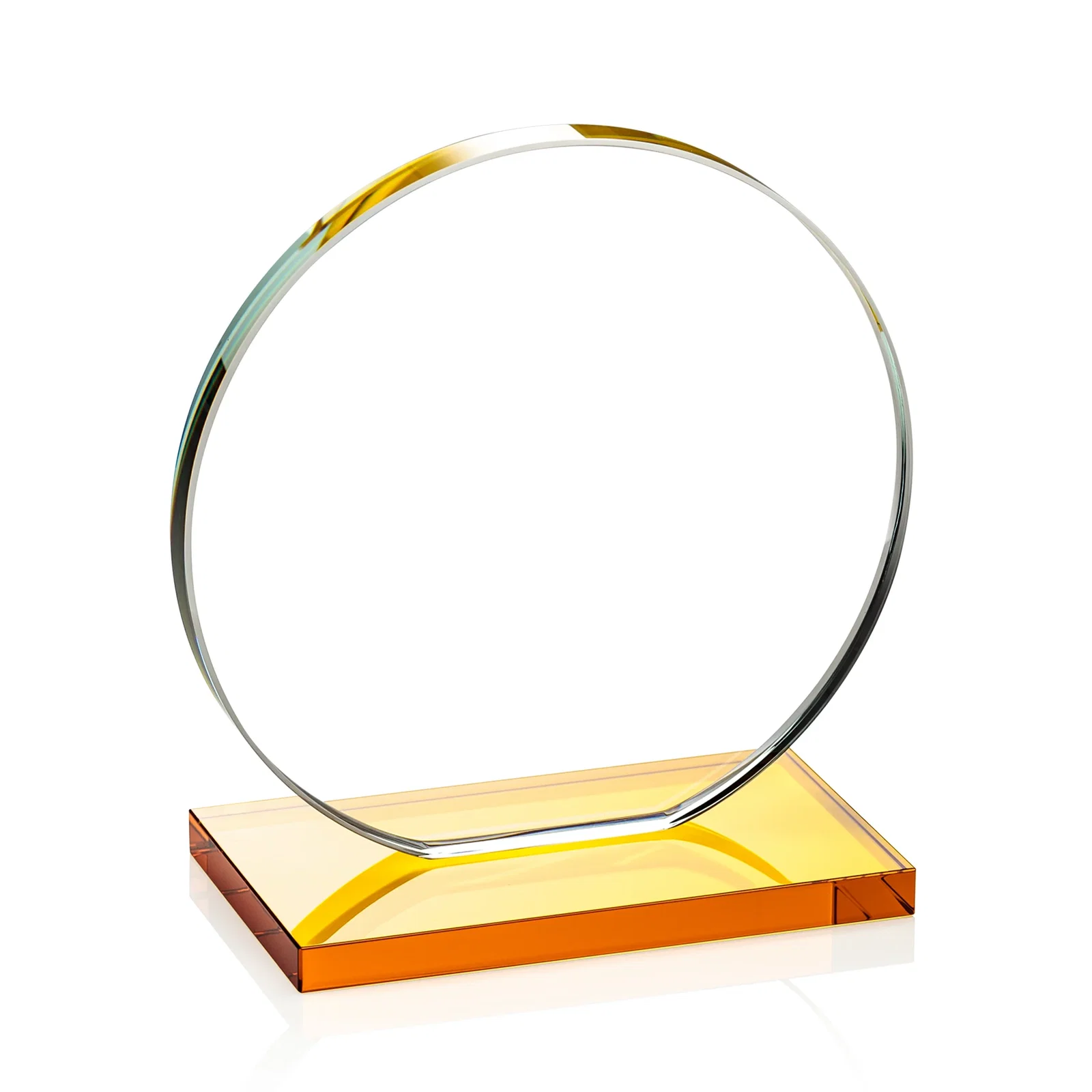 Custom Starfire Crystal Disc Award On An Ivory Crystal Base, with your company name for company anniversary events