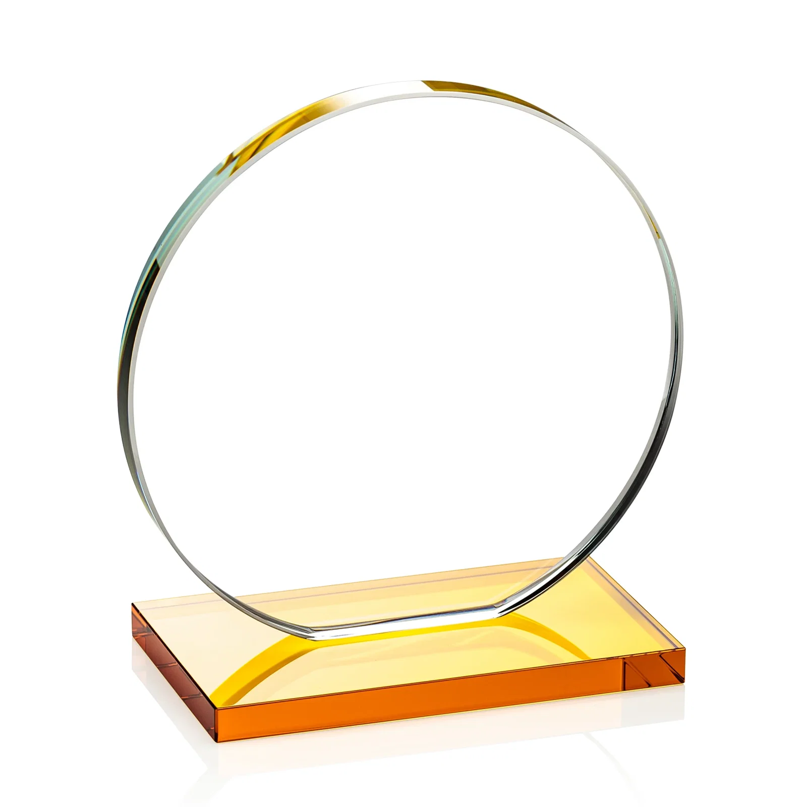 Personalized Starfire Crystal Disc Award On An Ivory Crystal Base, with your company name for employee recognition