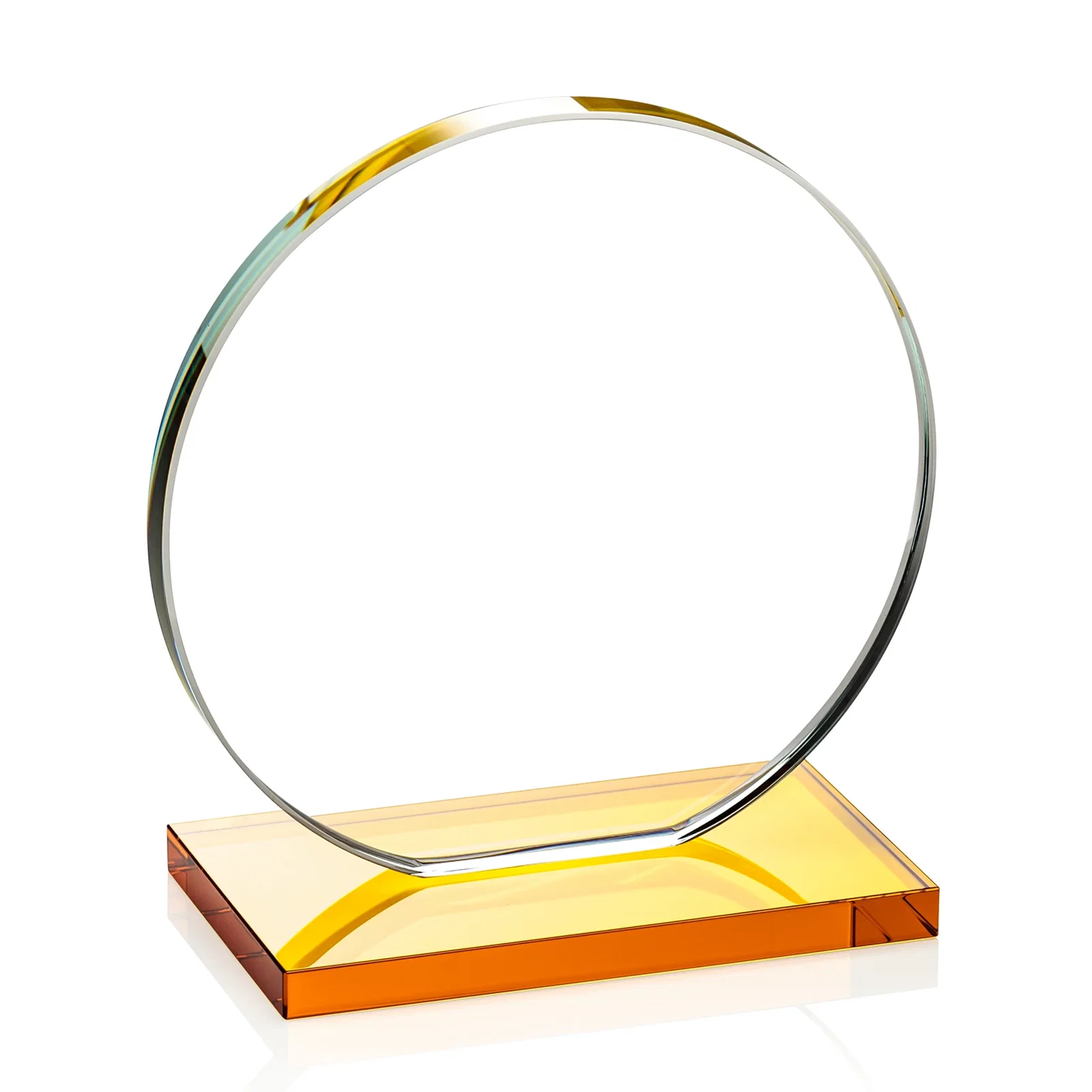 Personalized Starfire Crystal Disc Award On An Ivory Crystal Base, with your company name for corporate award ceremonies