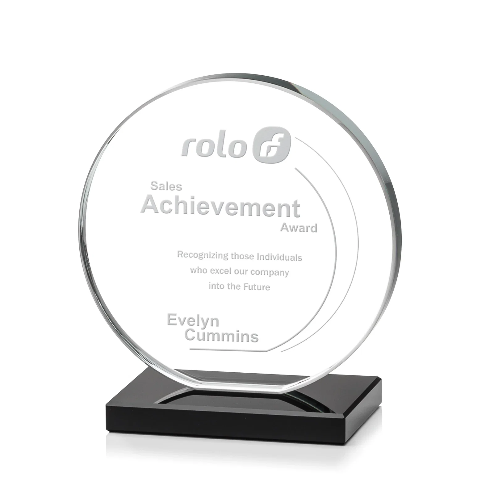 Personalized Starfire Crystal Disc Award On An Ivory Crystal Base for graduation ceremonies