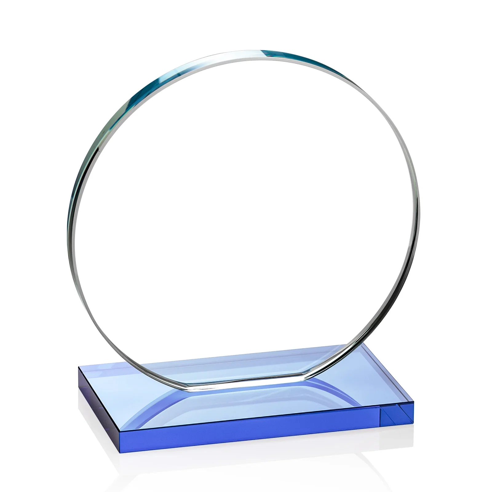 Branded Starfire Crystal Disc Award On An Ivory Crystal Base, with your company name for corporate award ceremonies