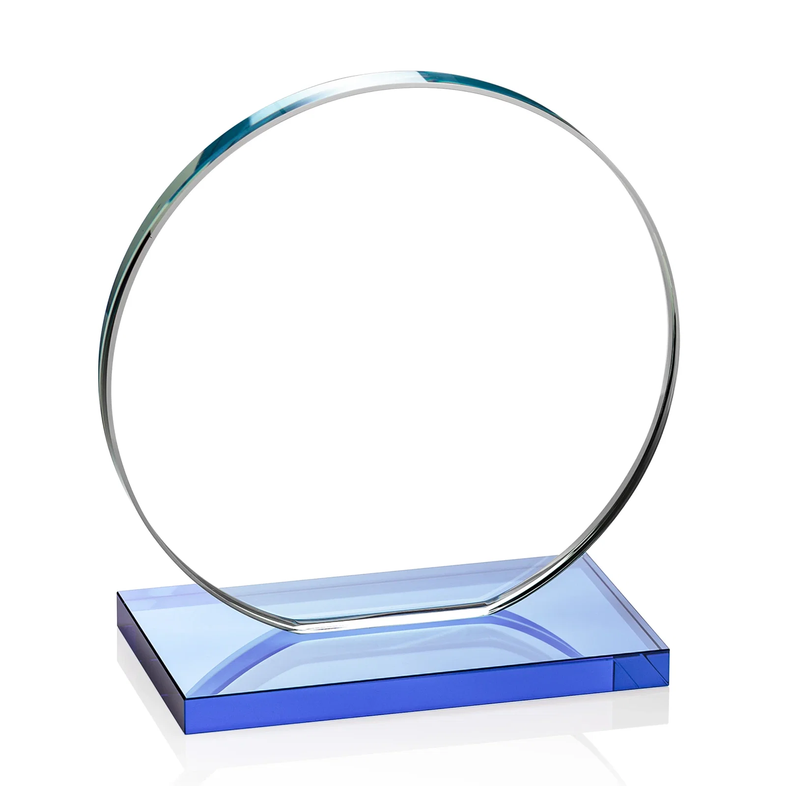 Branded Starfire Crystal Disc Award On An Ivory Crystal Base, with your company name for service anniversary gifts
