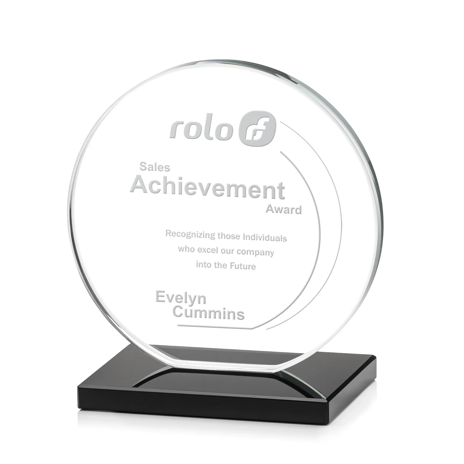 Personalized Starfire Crystal Disc Award On An Ivory Crystal Base for safety achievement programs