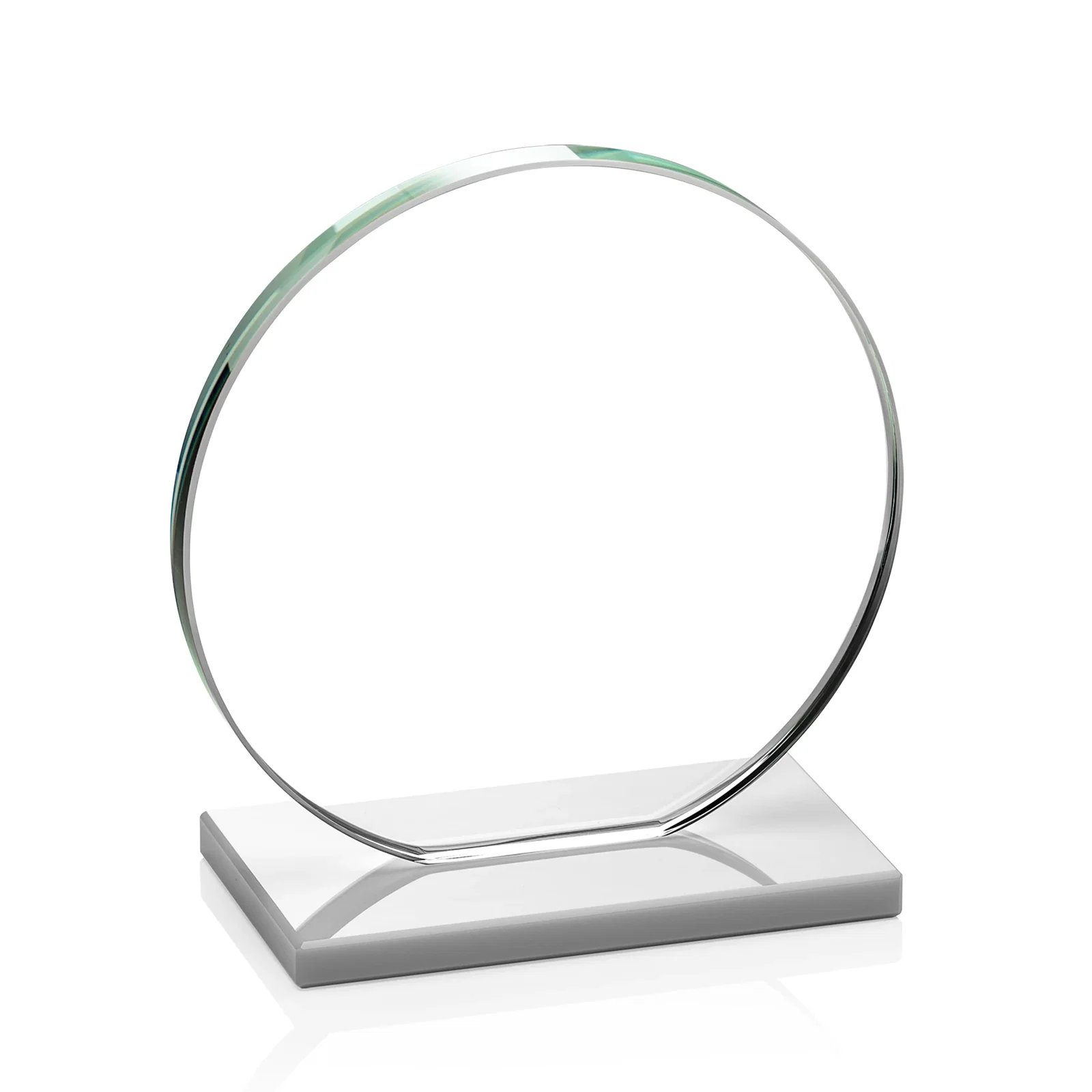 Branded Starfire Crystal Disc Award On An Ivory Crystal Base, with your company name for retirement presentations