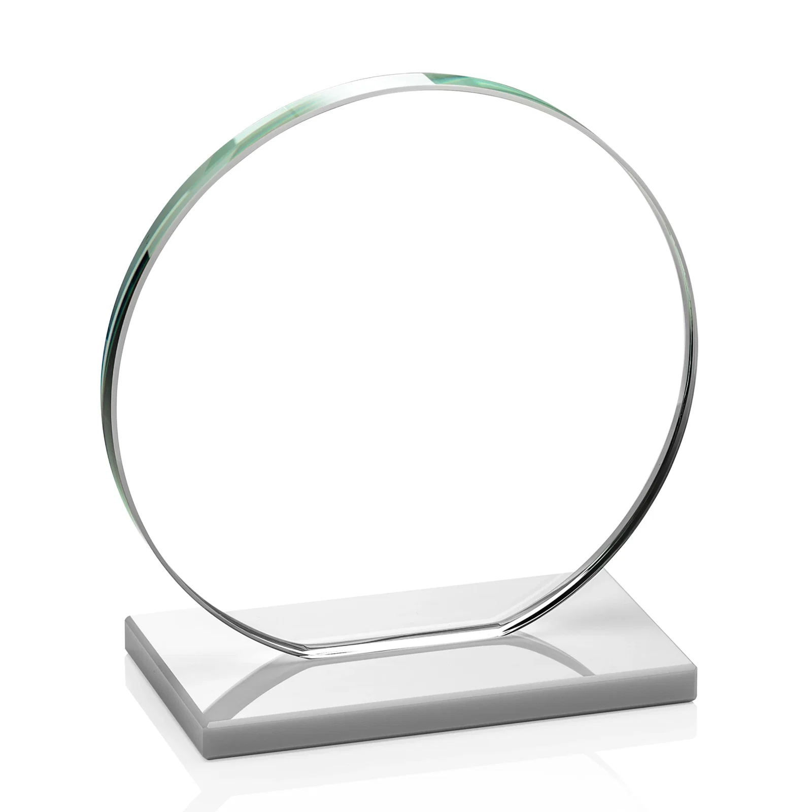 Branded Starfire Crystal Disc Award On An Ivory Crystal Base, with your company name for graduation ceremonies