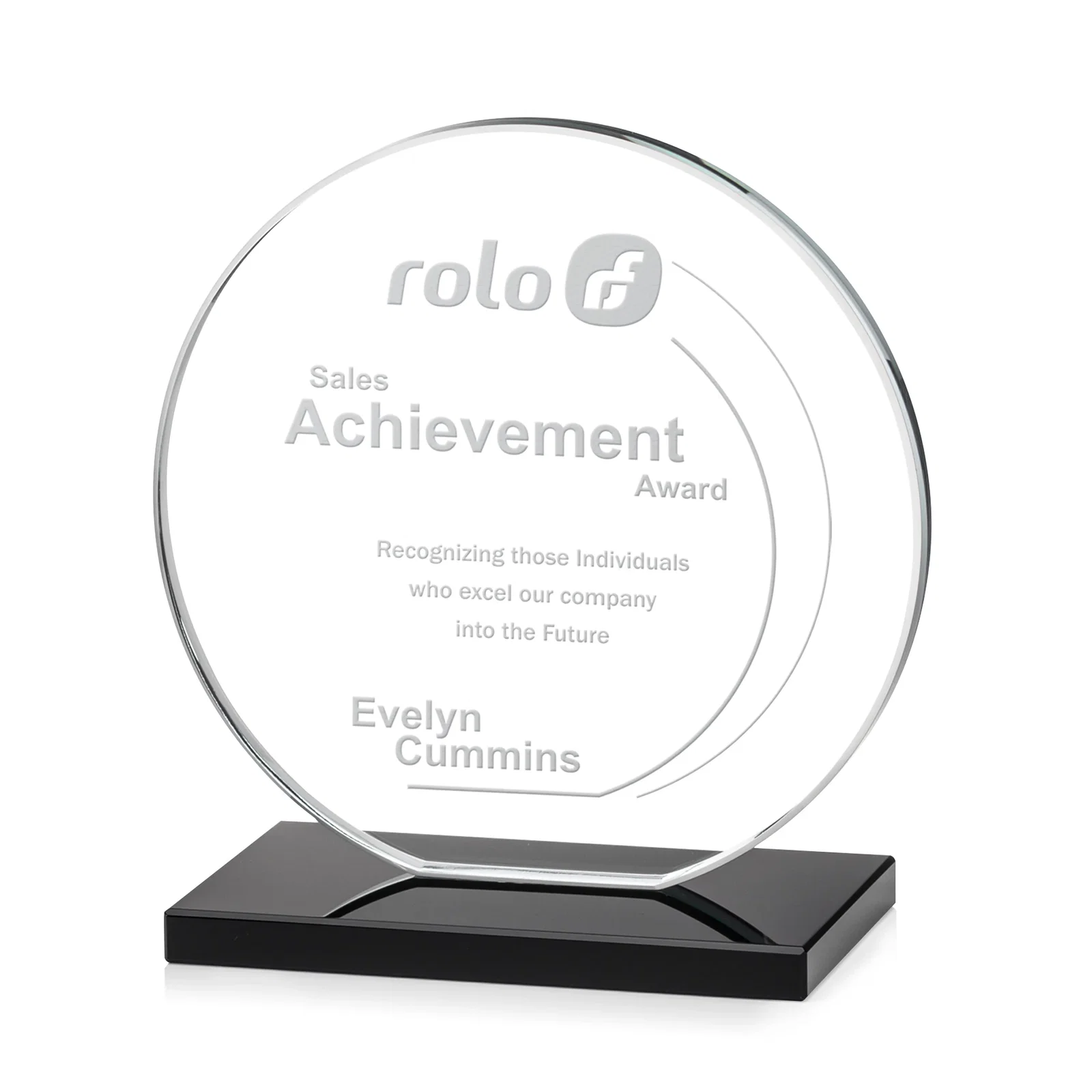 Personalized Starfire Crystal Disc Award On An Ivory Crystal Base for volunteer appreciation