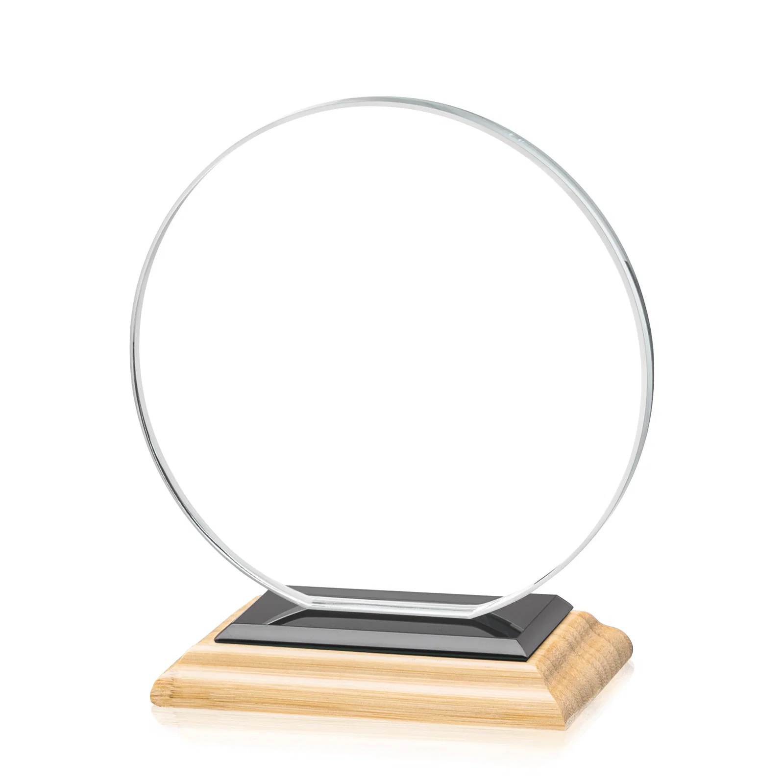 Custom printed Starfire Crystal Disc Award On An Ivory Crystal Base, with your company name for employee recognition