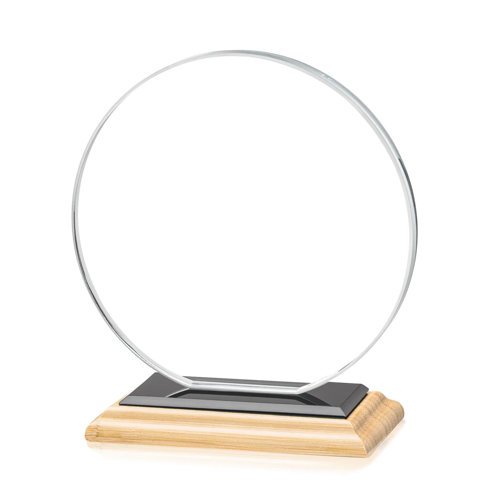 Custom printed Starfire Crystal Disc Award On An Ivory Crystal Base, with your company name for corporate award ceremonies
