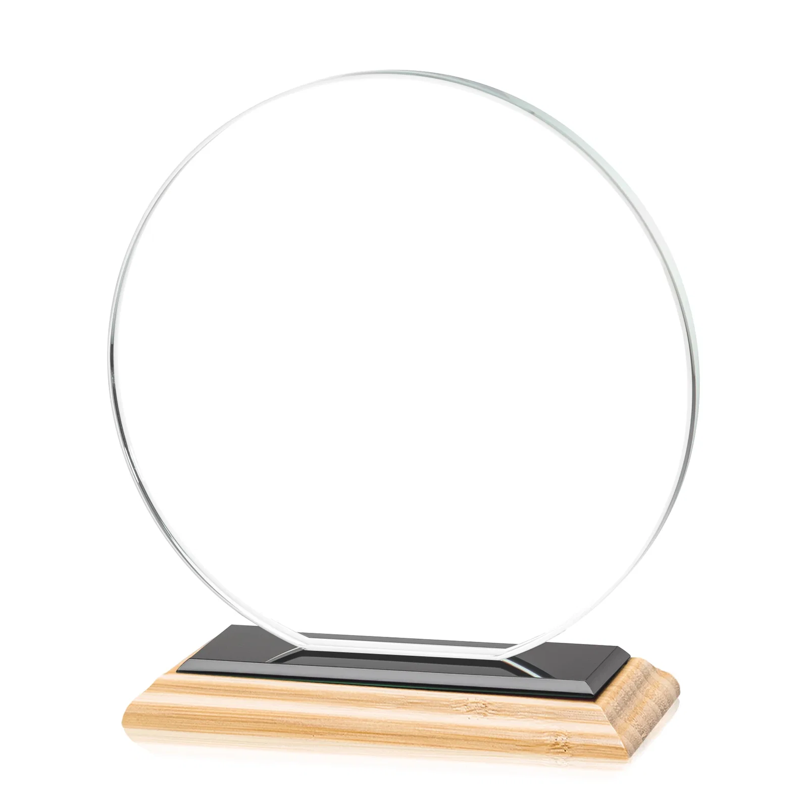Custom printed Starfire Crystal Disc Award On An Ivory Crystal Base, with your company name for service anniversary gifts