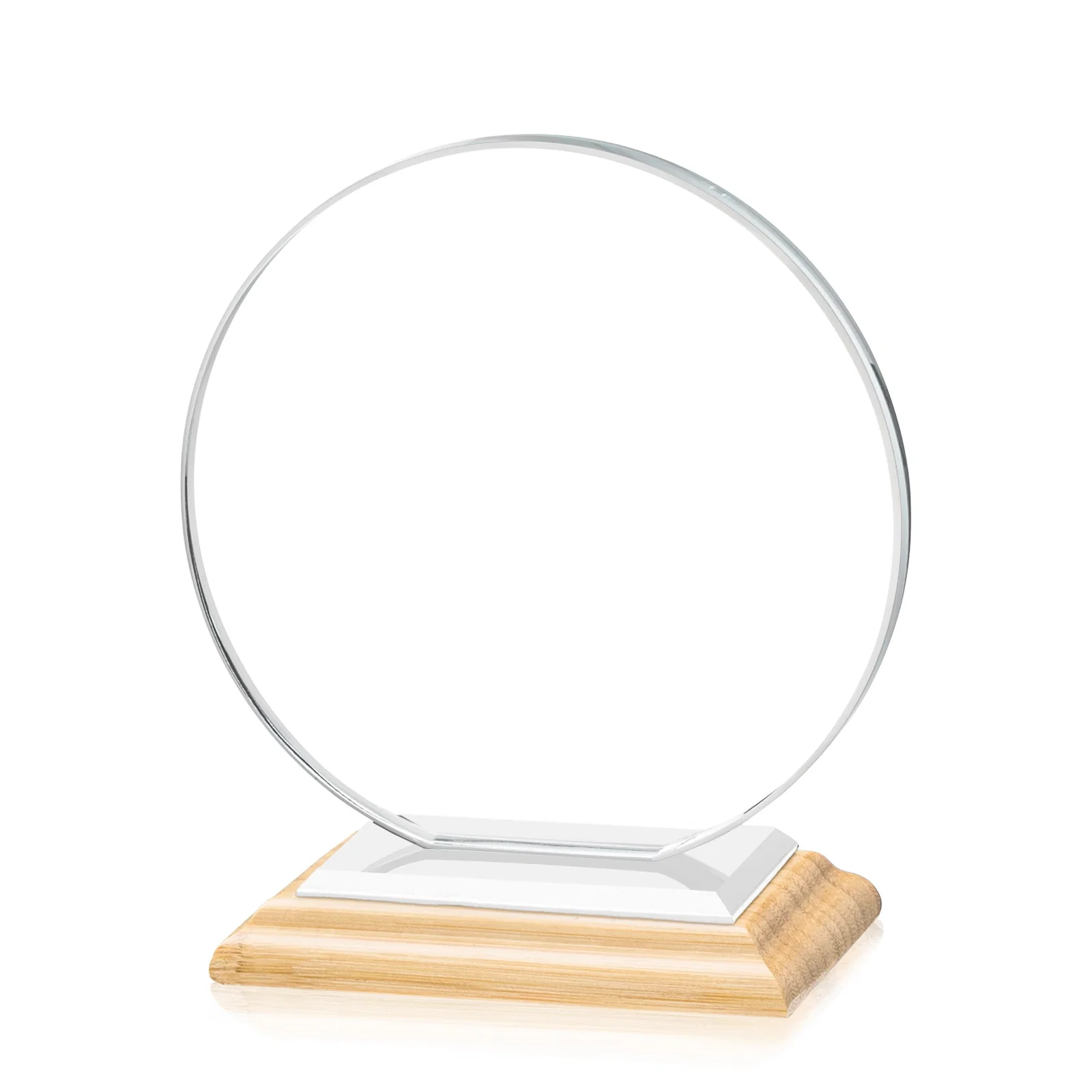 Custom printed Starfire Crystal Disc Award On An Ivory Crystal Base, with your company name for retirement presentations