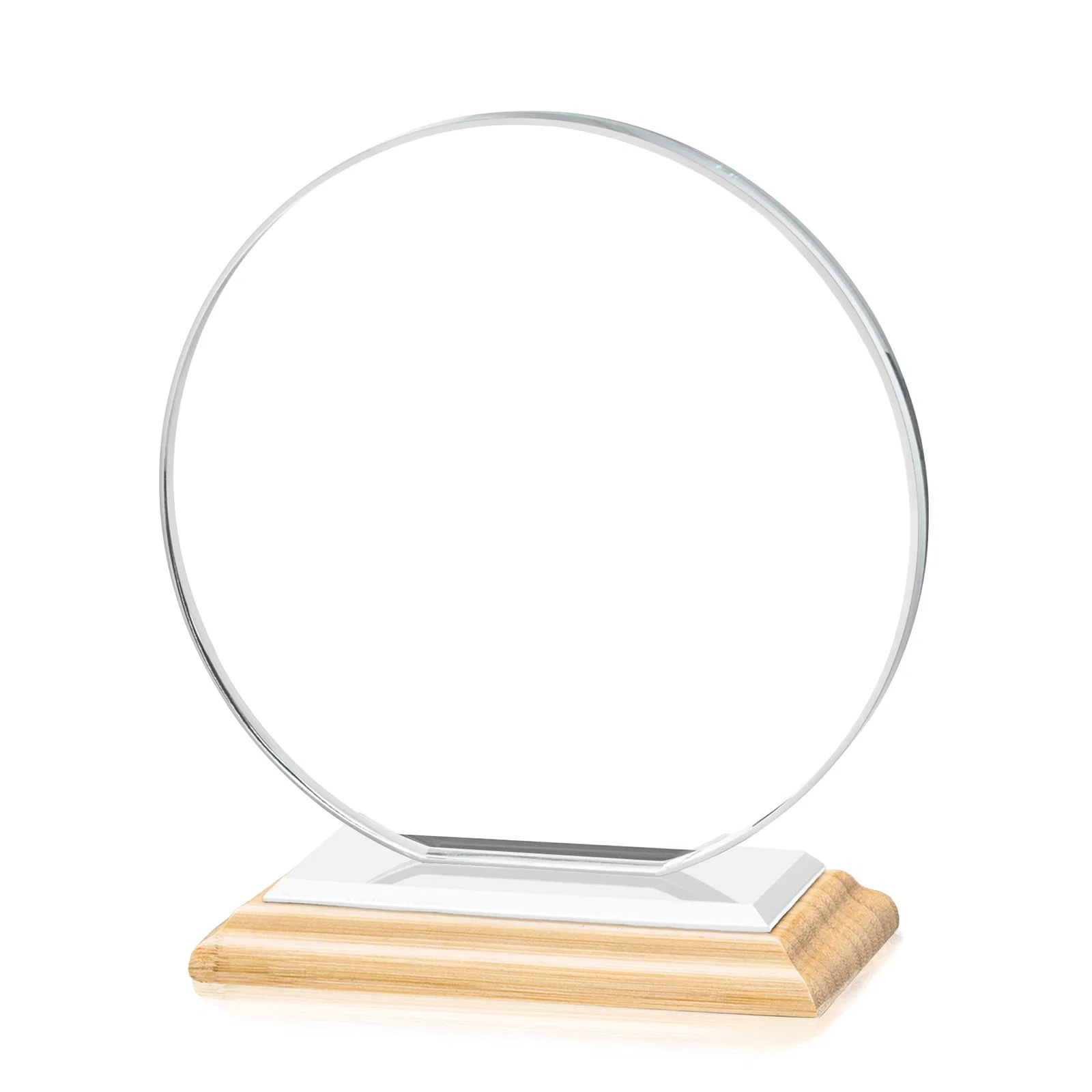 Custom printed Starfire Crystal Disc Award On An Ivory Crystal Base, with your company name for team milestone celebrations