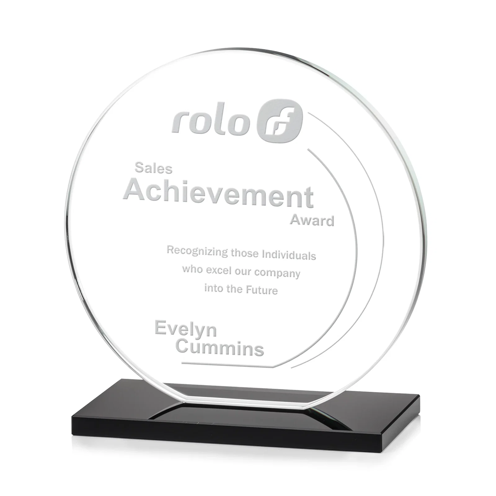 Personalized Starfire Crystal Disc Award On An Ivory Crystal Base for dealer and partner awards