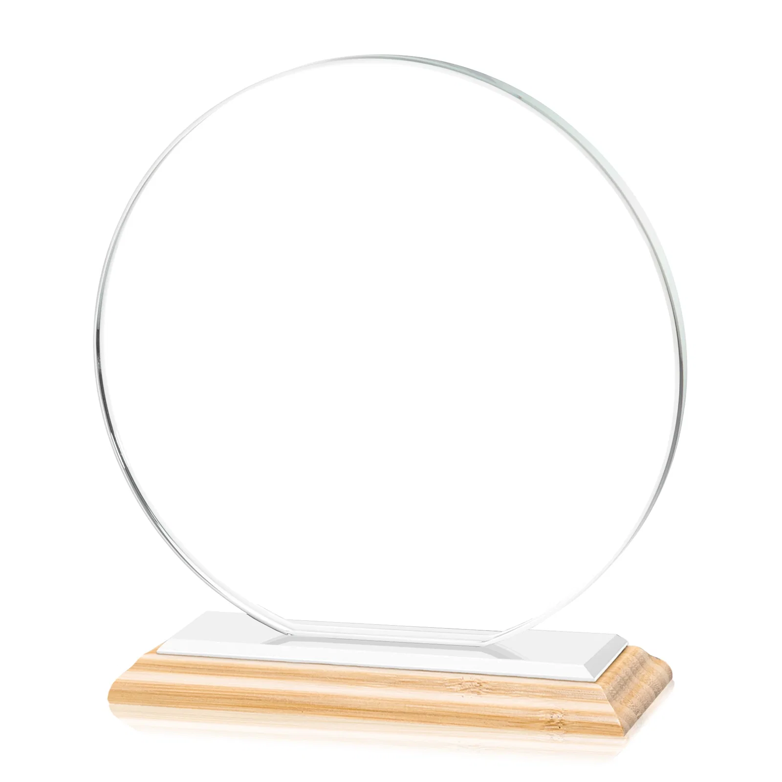 Custom printed Starfire Crystal Disc Award On An Ivory Crystal Base, with your company name for graduation ceremonies