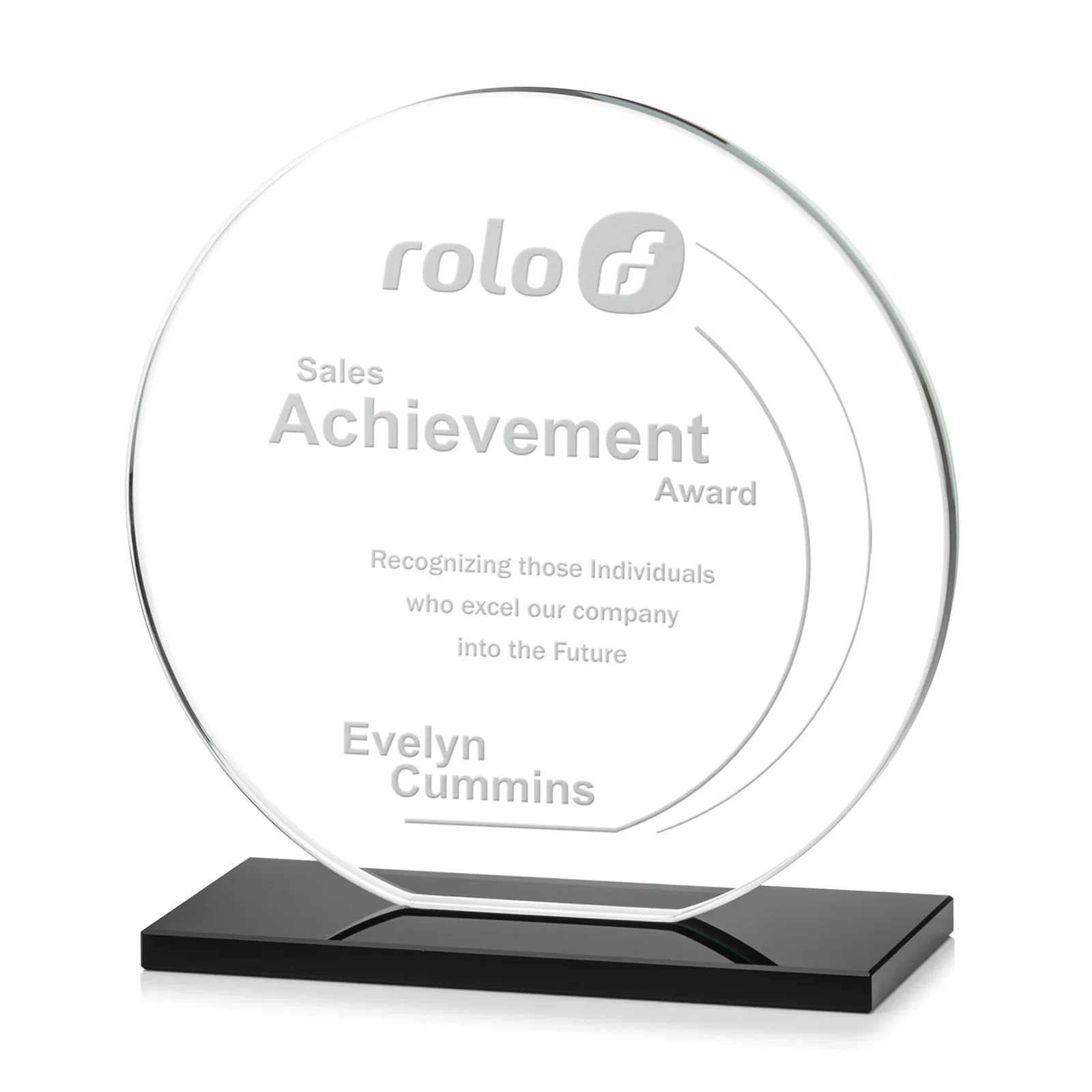 Personalized Starfire Crystal Disc Award On An Ivory Crystal Base for company anniversary events