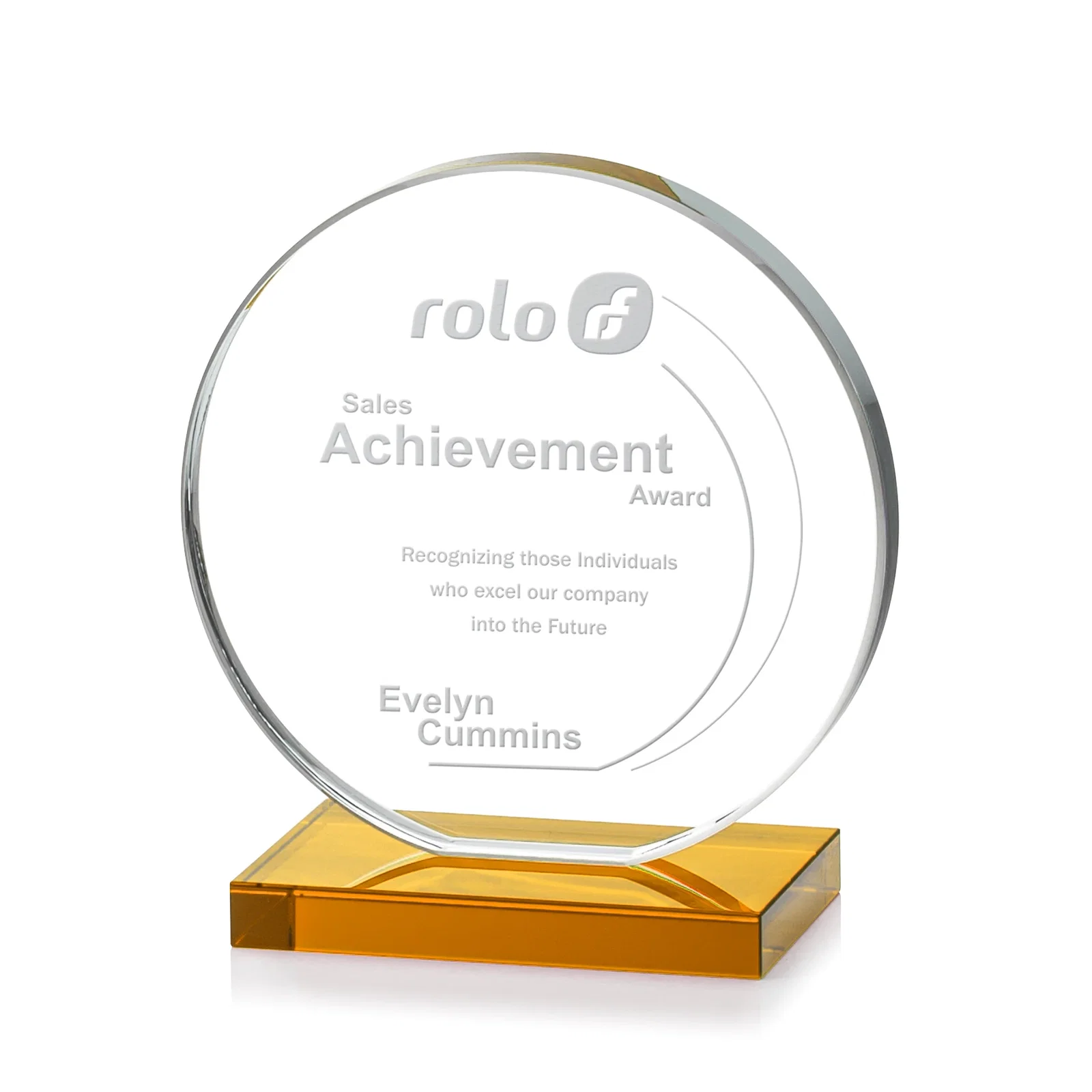 Promotional Starfire Crystal Disc Award On An Ivory Crystal Base for corporate award ceremonies