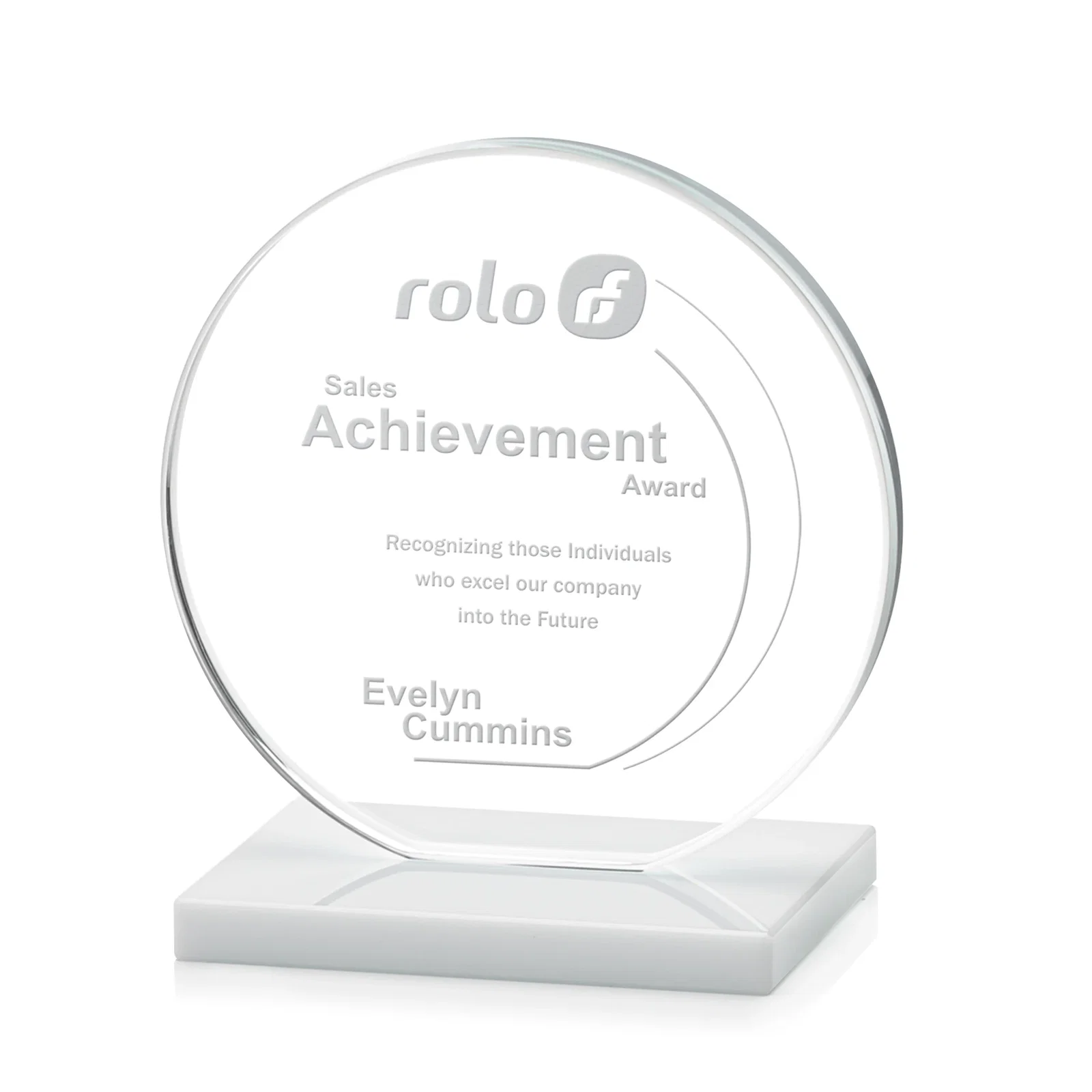 Custom Starfire Crystal Disc Award On An Ivory Crystal Base for service anniversary gifts