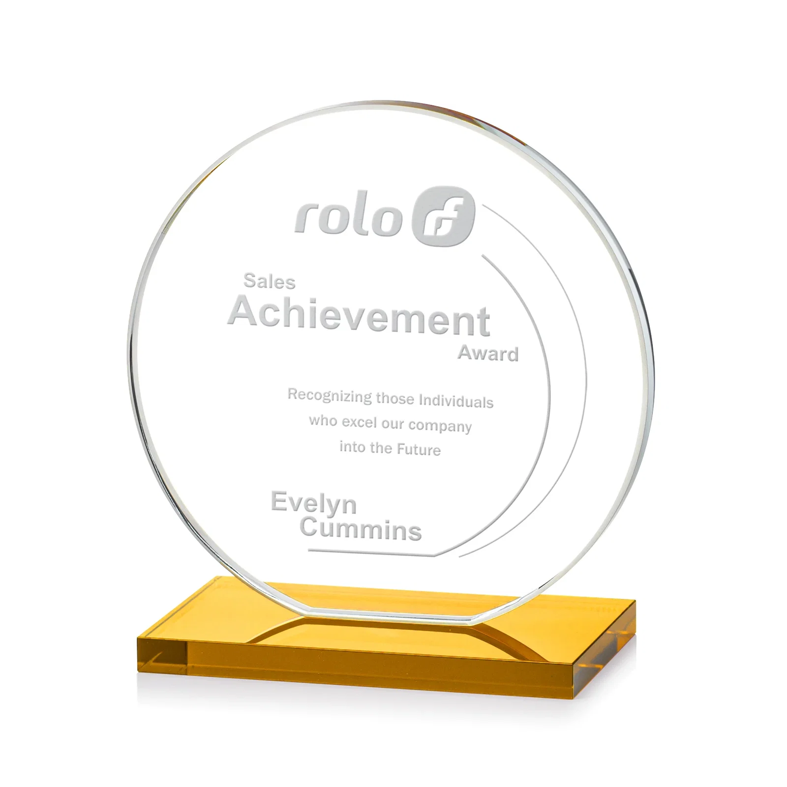 Promotional Starfire Crystal Disc Award On An Ivory Crystal Base for service anniversary gifts