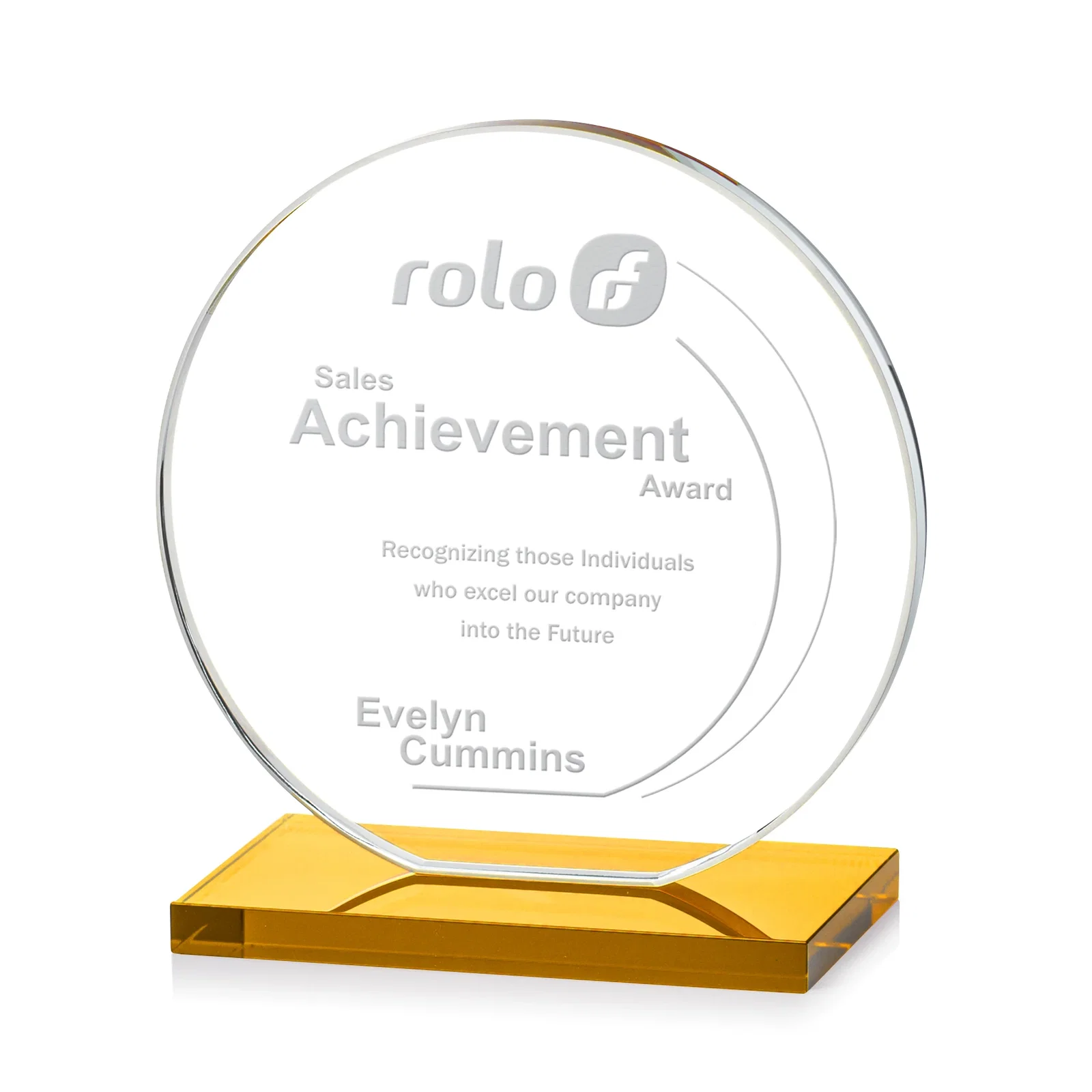 Promotional Starfire Crystal Disc Award On An Ivory Crystal Base for sales achievement awards