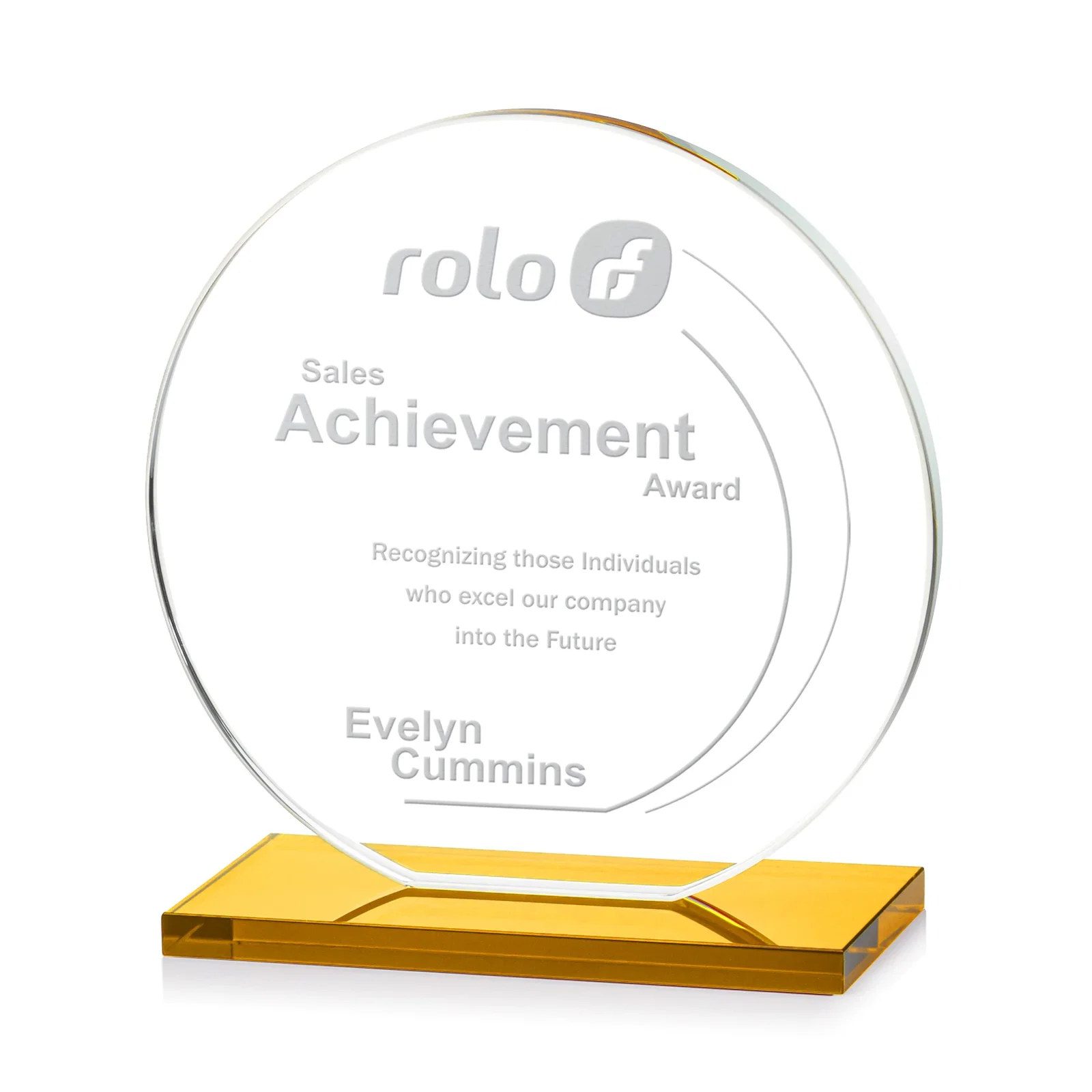Promotional Starfire Crystal Disc Award On An Ivory Crystal Base for retirement presentations