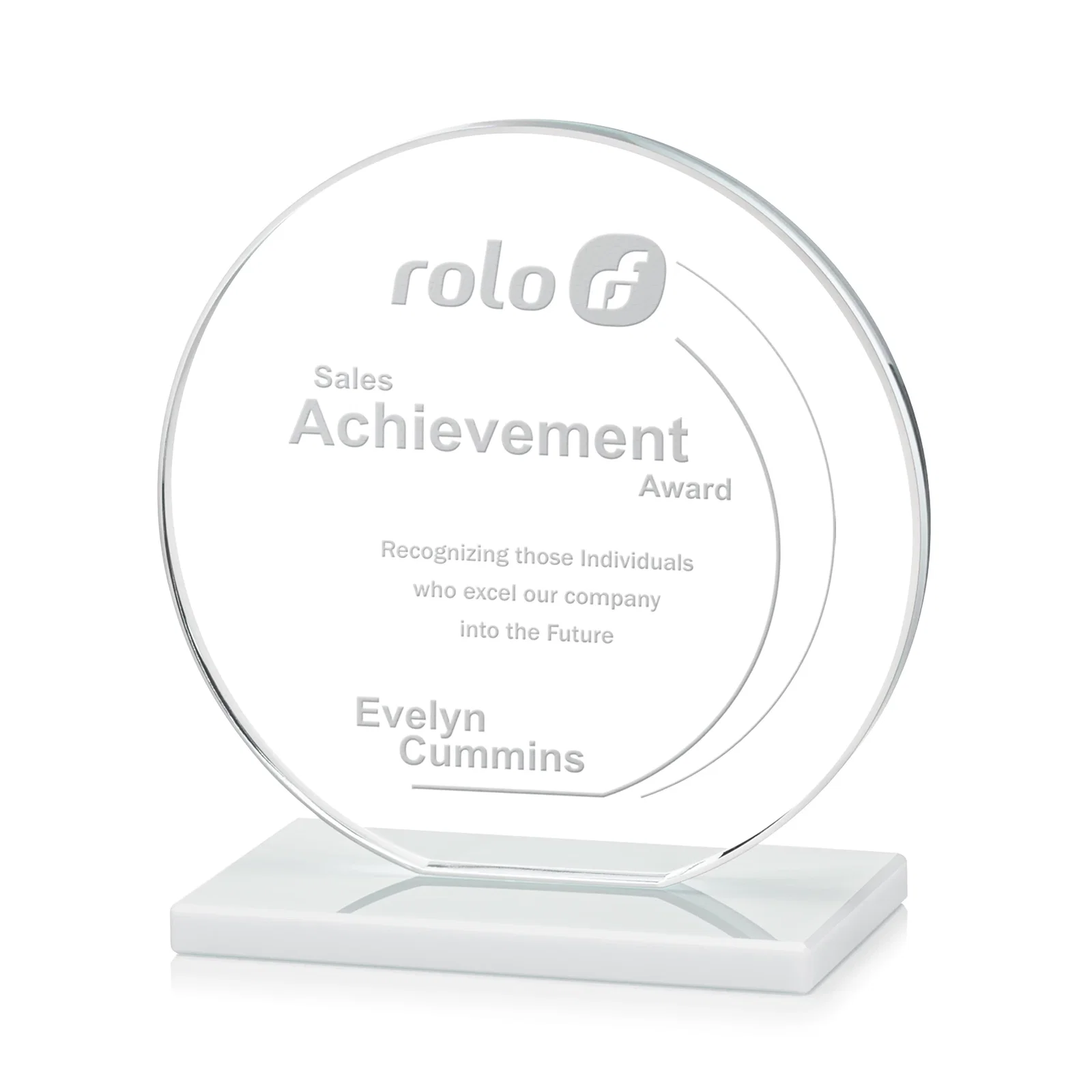 Custom Starfire Crystal Disc Award On An Ivory Crystal Base for sales achievement awards