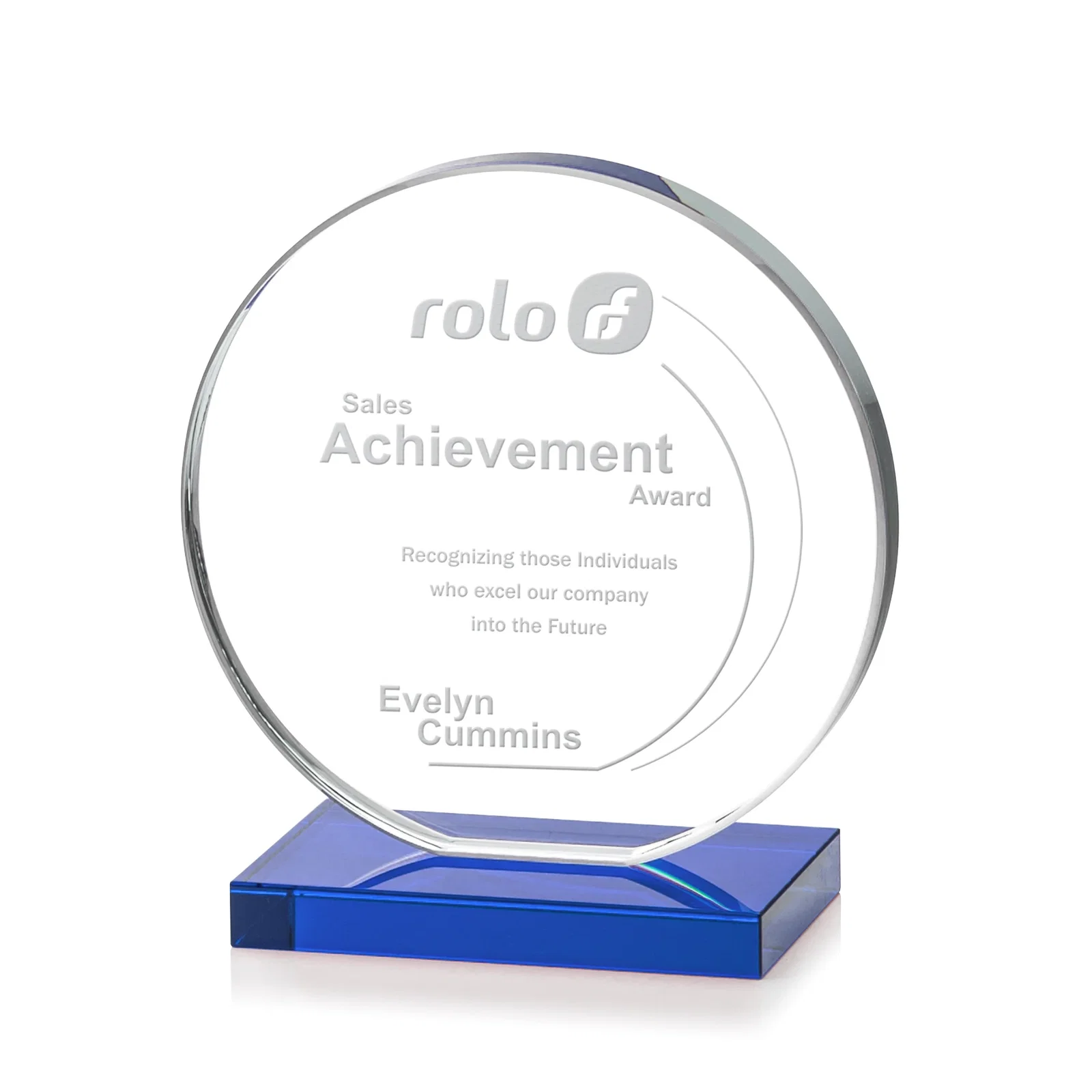 Branded Starfire Crystal Disc Award On An Ivory Crystal Base for corporate award ceremonies