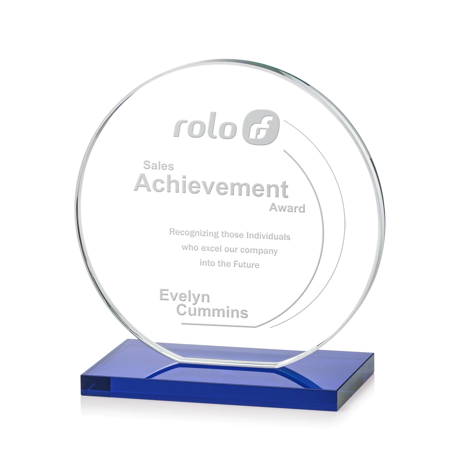 Branded Starfire Crystal Disc Award On An Ivory Crystal Base for service anniversary gifts