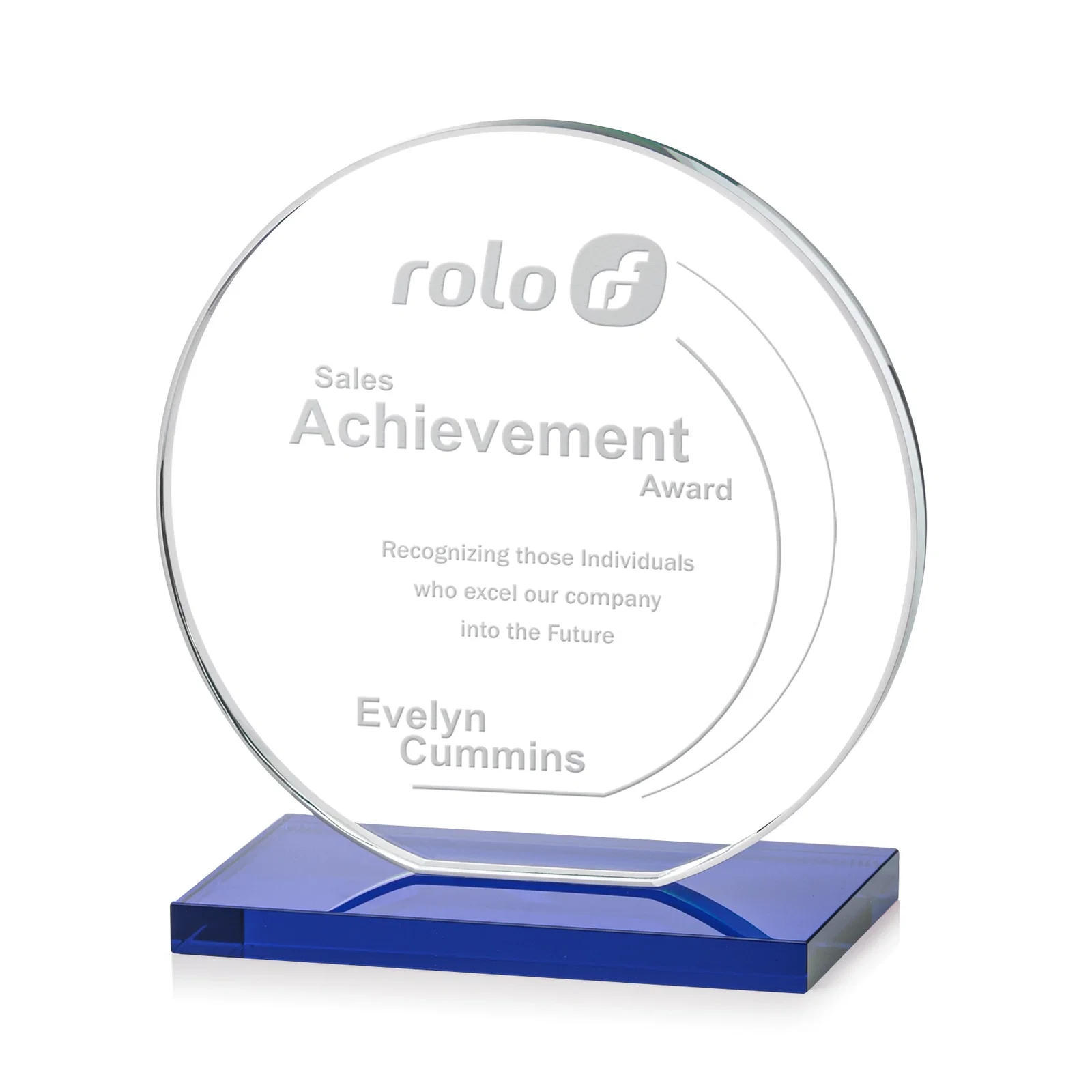 Branded Starfire Crystal Disc Award On An Ivory Crystal Base for sales achievement awards