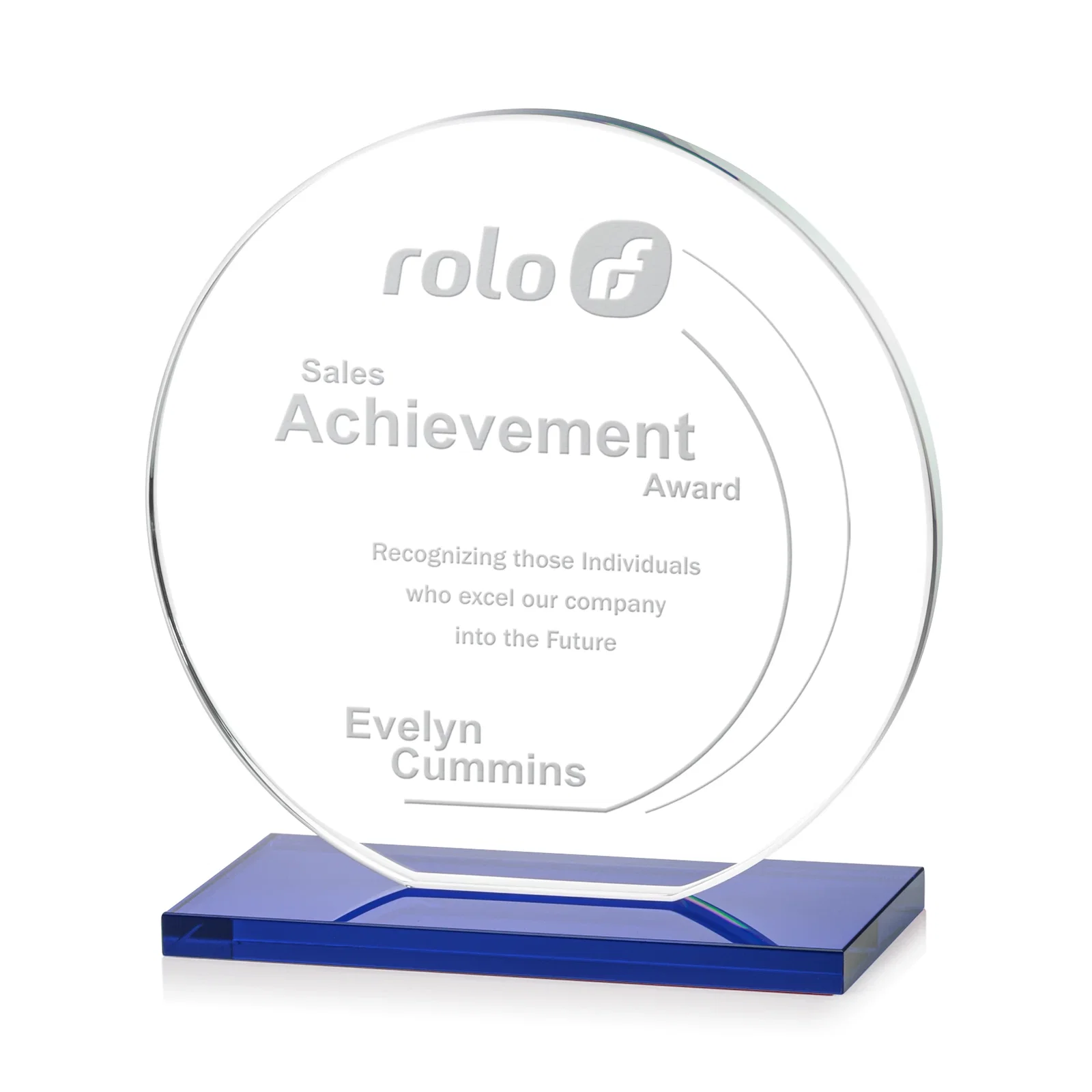 Branded Starfire Crystal Disc Award On An Ivory Crystal Base for retirement presentations
