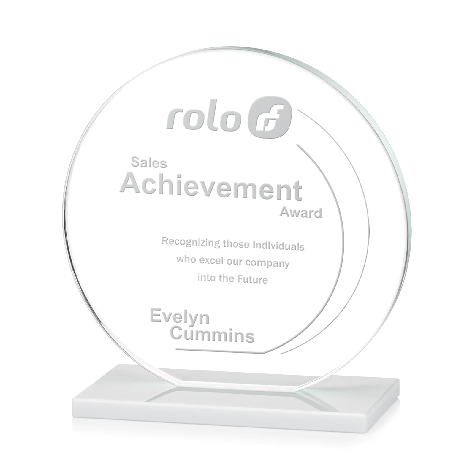 Custom Starfire Crystal Disc Award On An Ivory Crystal Base for retirement presentations