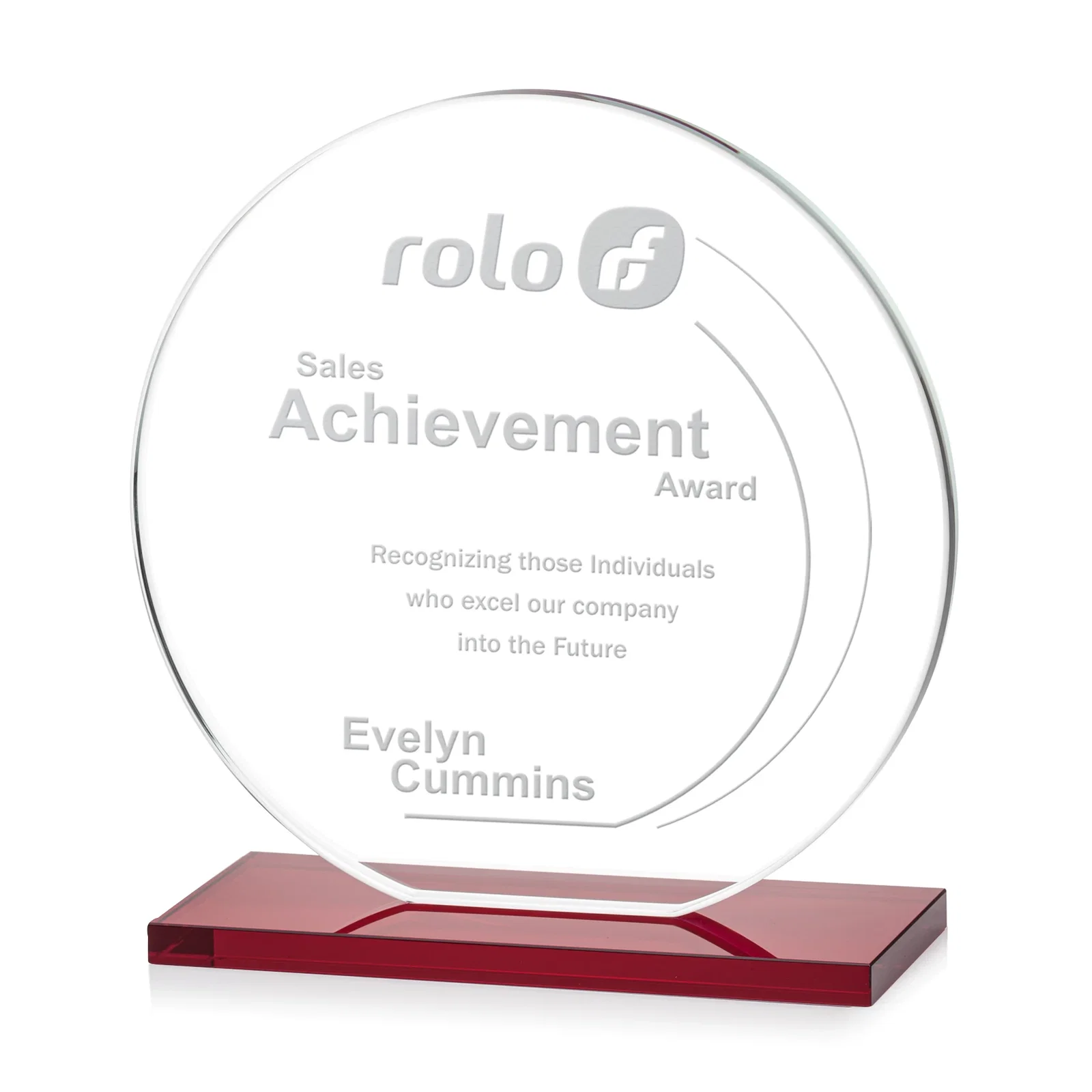 Branded Starfire Crystal Disc Award On An Ivory Crystal Base for company anniversary events