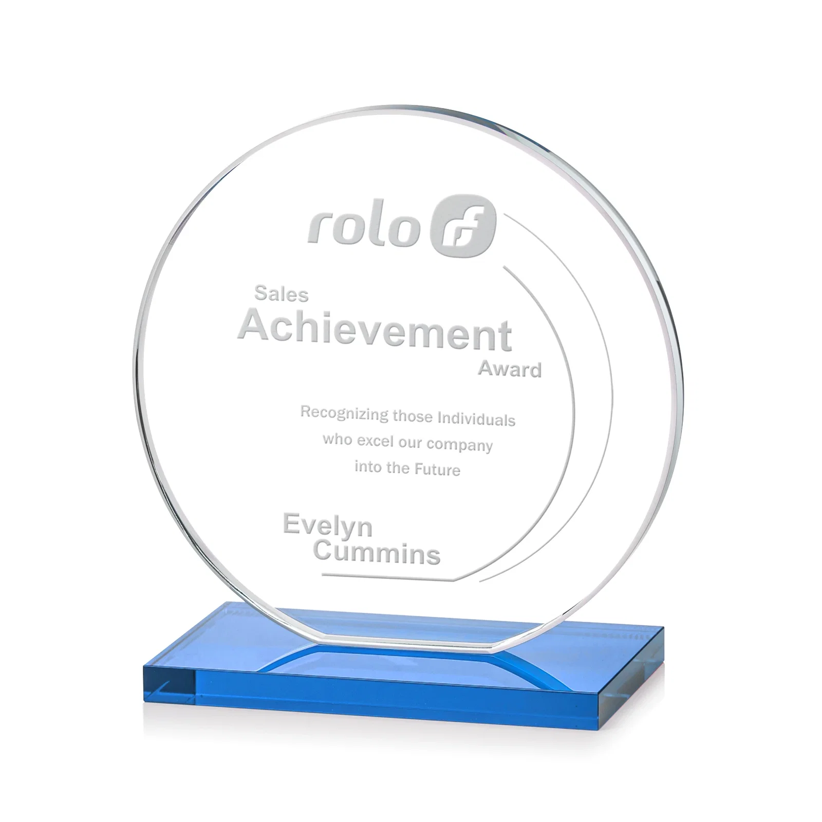 Custom printed Starfire Crystal Disc Award On An Ivory Crystal Base for service anniversary gifts